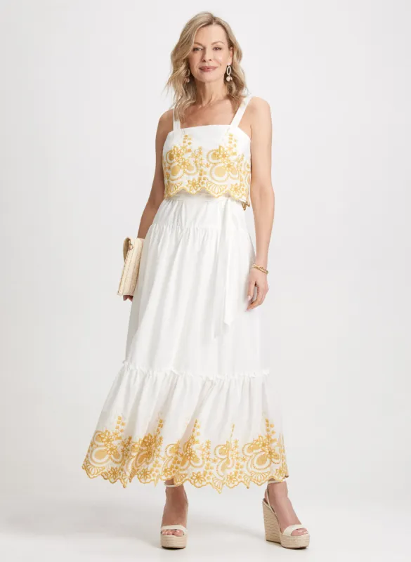 Long Contrasting Embroidery Dress sold by Laura
