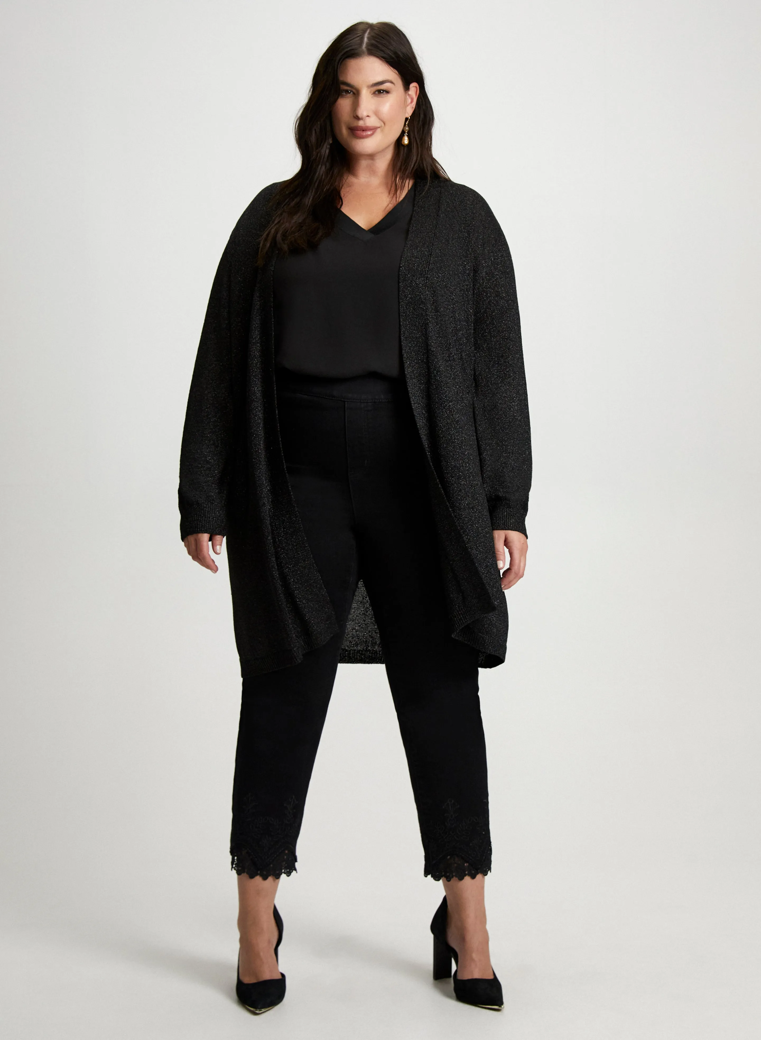 Shimmer Cardigan, Sleeveless Blouse & Lace Hem Pants sold by Laura