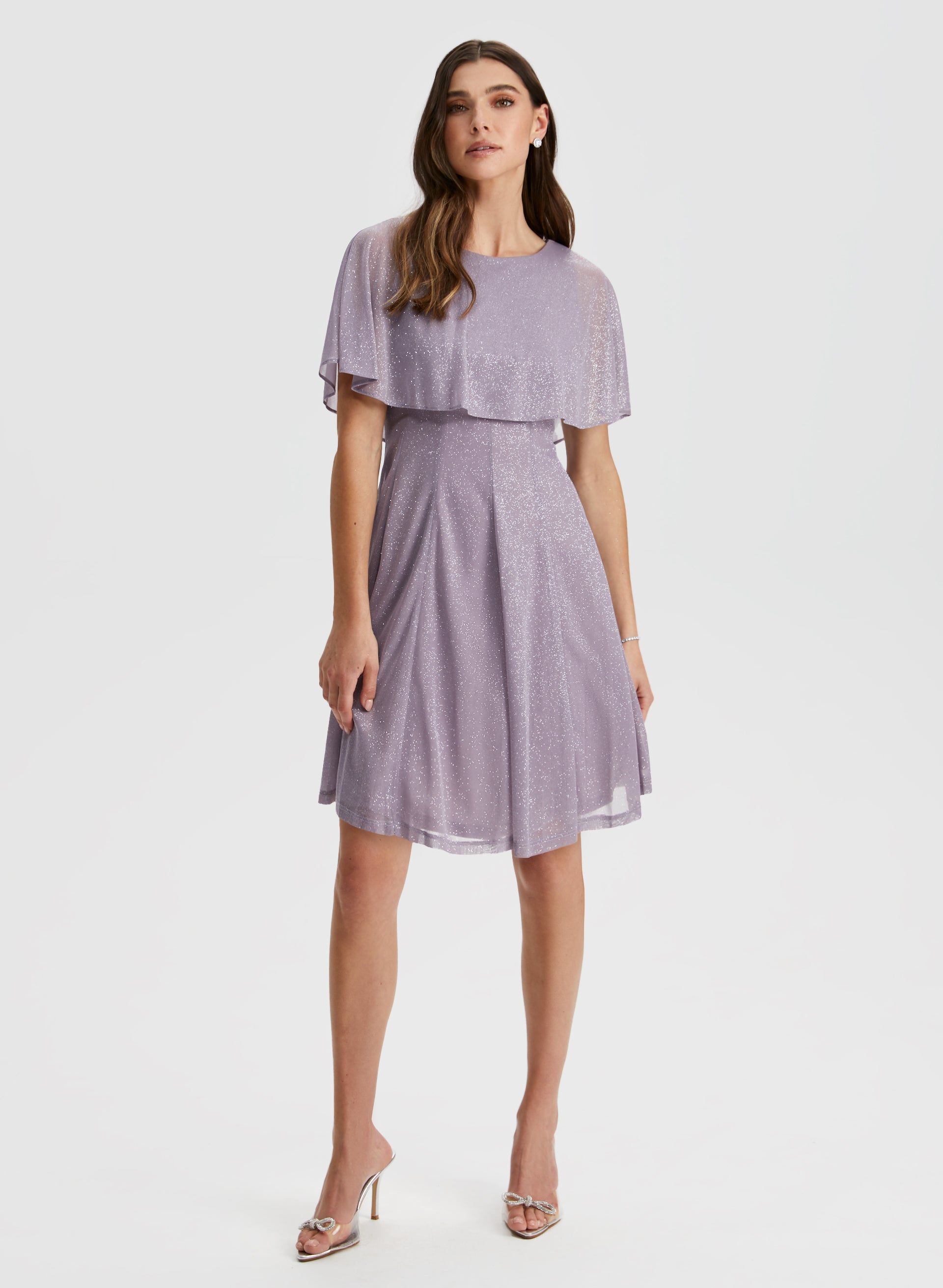 Glitter Mesh Capelet Dress sold by Laura