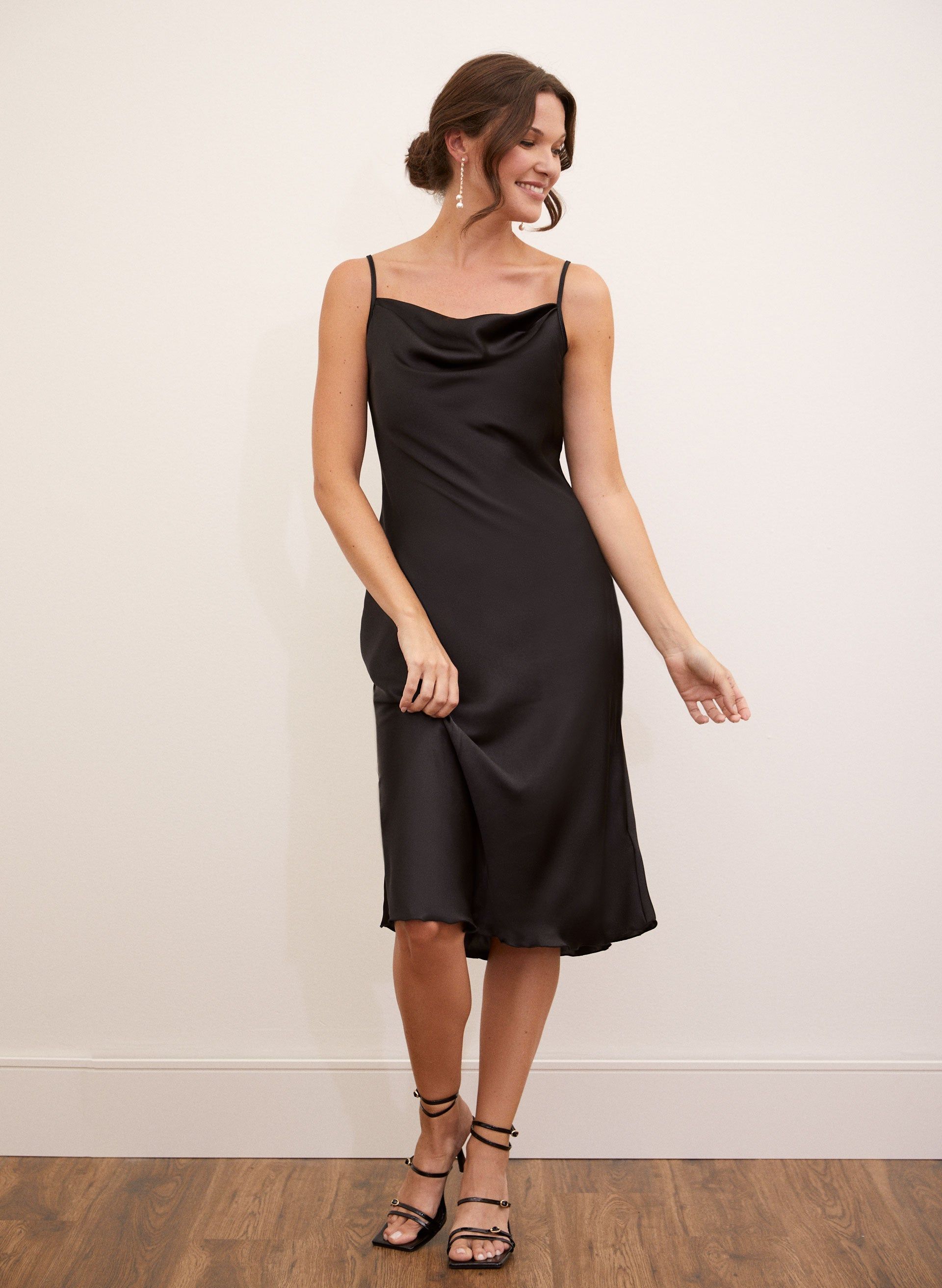 Drape Neck Satin Slip Dress sold by Laura