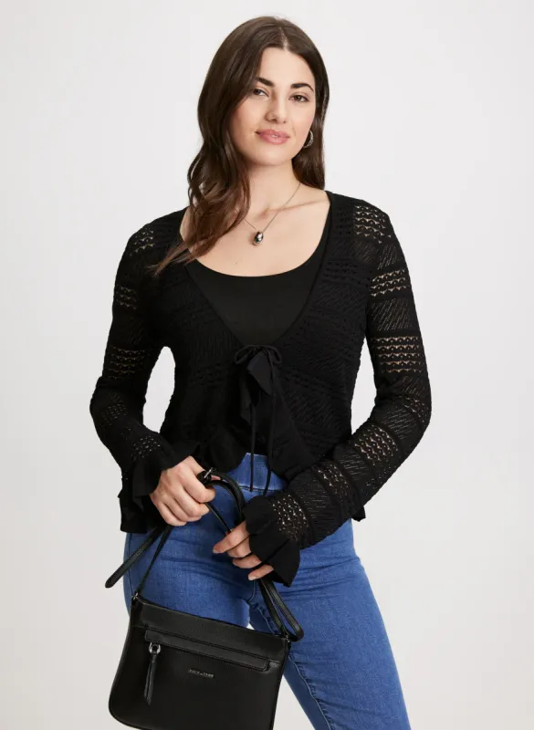 Pointelle Bell Sleeve Cardigan sold by Laura