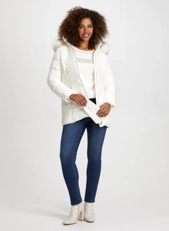 Quilted Coat With Pearl & Glitter Stripe Sweater sold by Laura