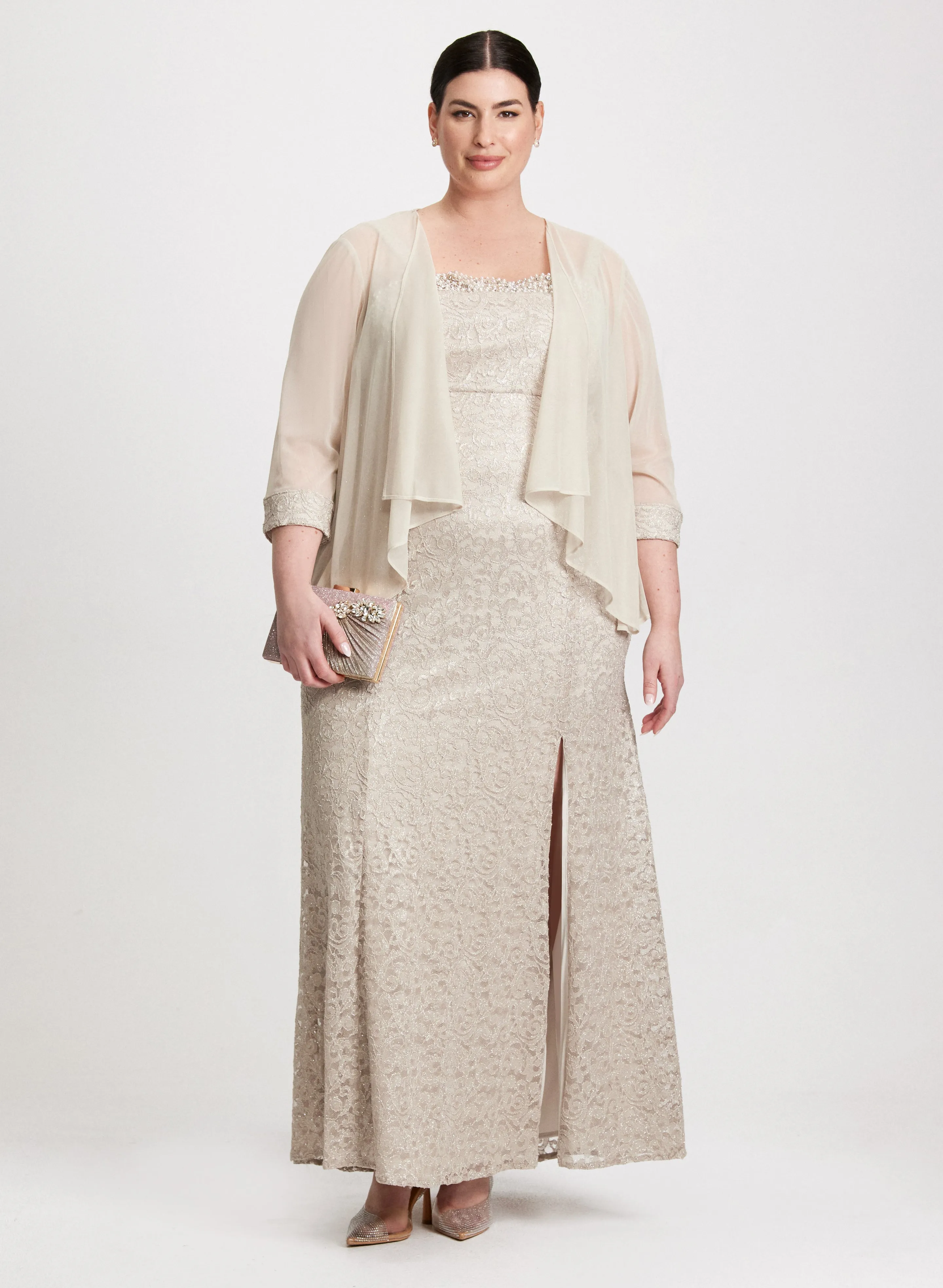 Sheer Jacket & Lace Dress Set sold by Laura