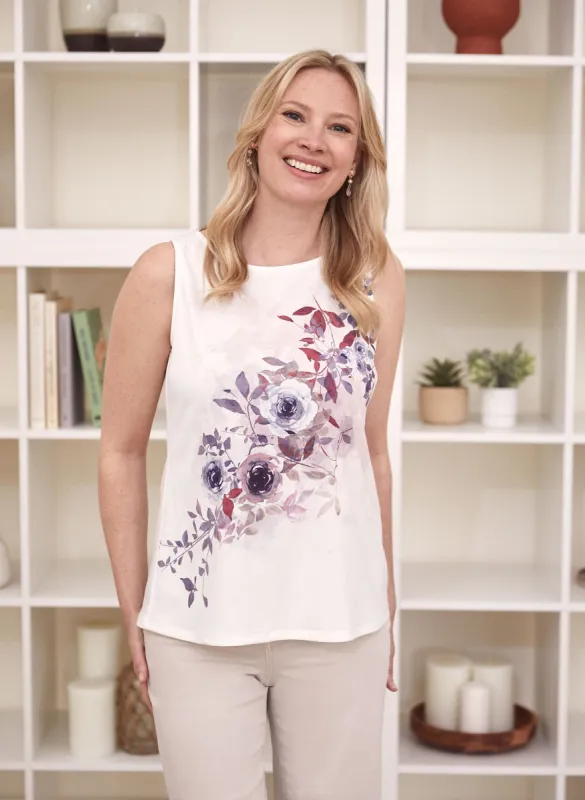 Sleeveless Rose Print Top sold by Laura