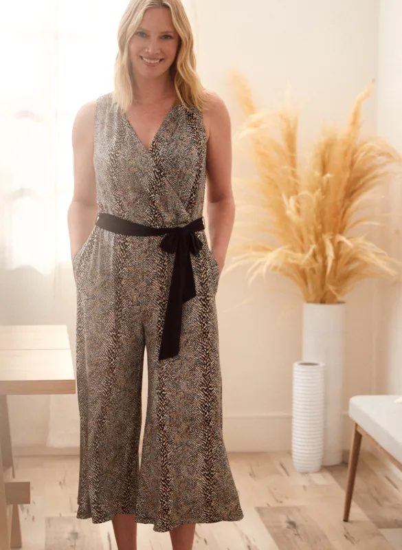 Snake Print Tie Detail Jumpsuit sold by Laura