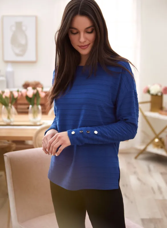 Button Detail Textured Stripe Top sold by Laura