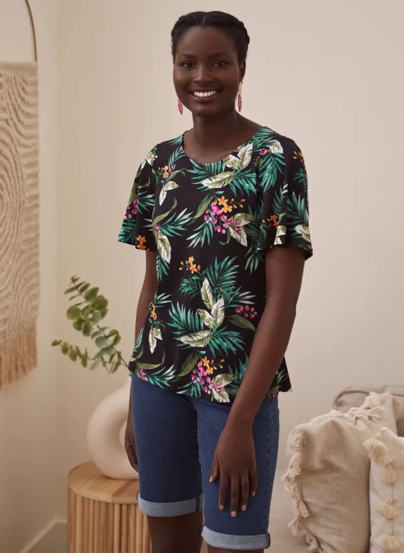 Flutter Sleeve Tropical Print Top sold by Laura
