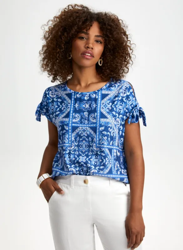 Paisley Print Tie Sleeve Tee sold by Laura