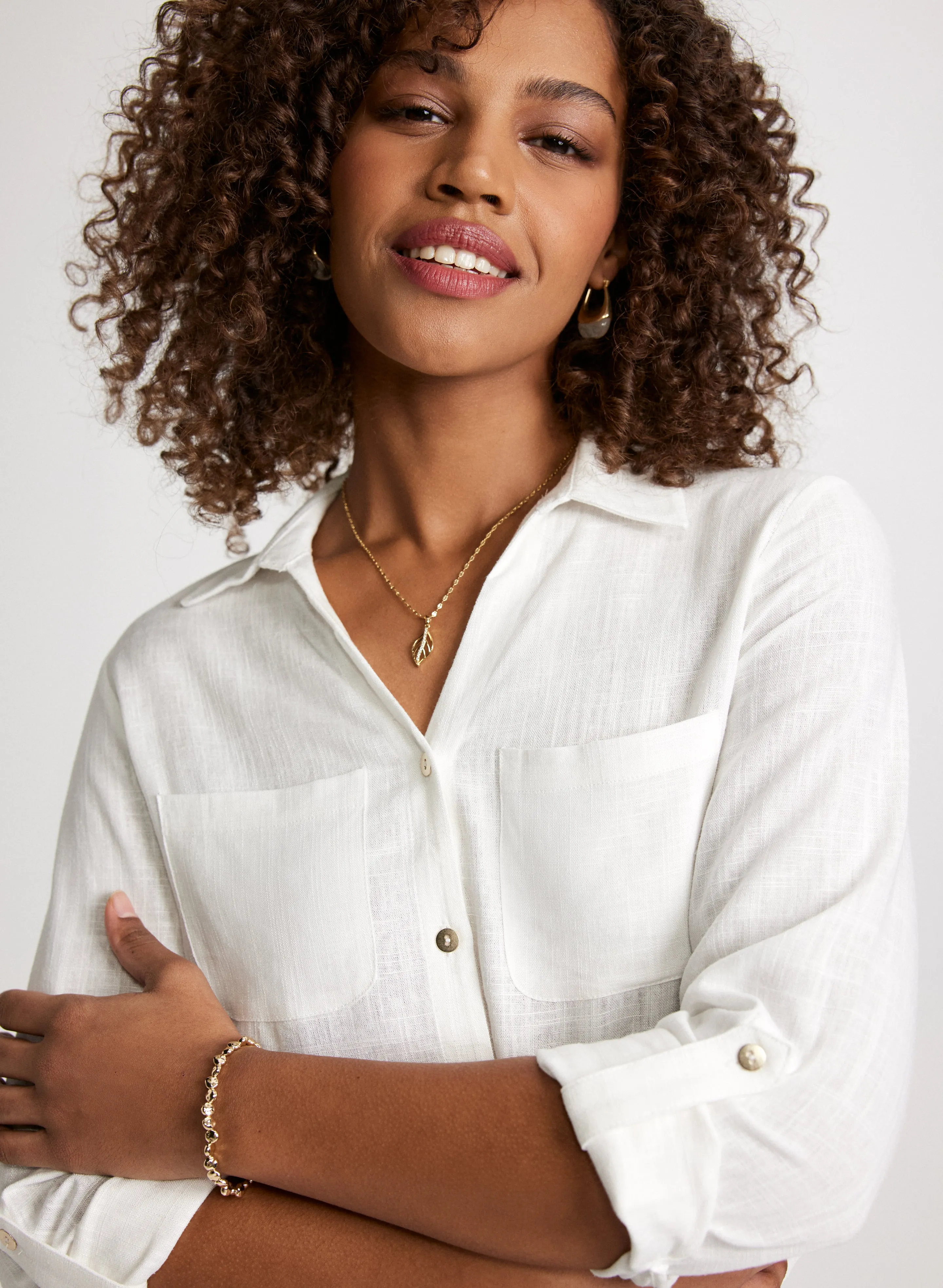 Linen-Blend Roll-Up Sleeve Blouse sold by Laura product image thumbnail 2