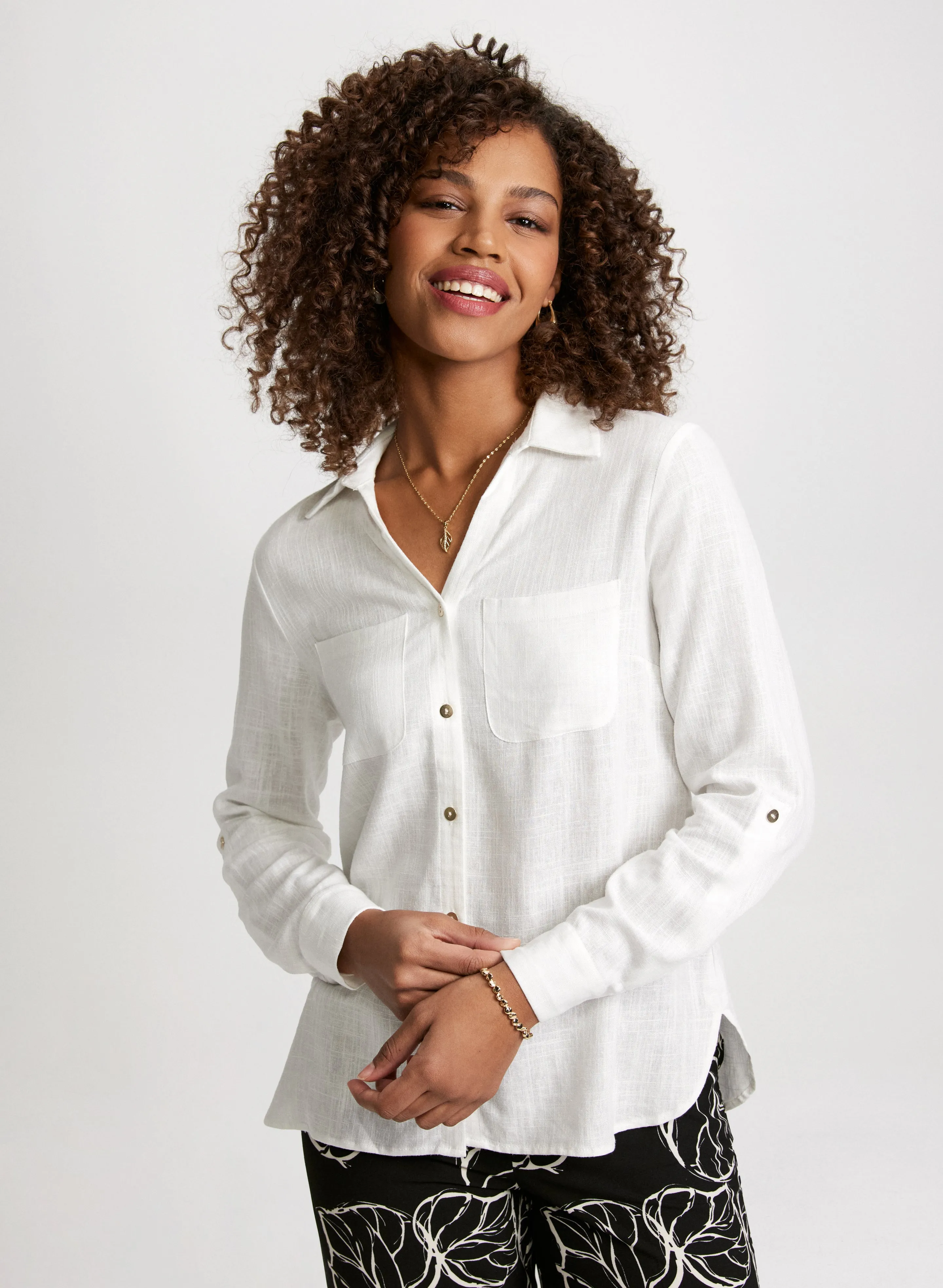 Linen-Blend Roll-Up Sleeve Blouse sold by Laura product image thumbnail 5