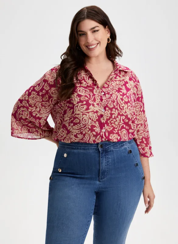 Paisley Print 3/4 Sleeve Blouse sold by Laura