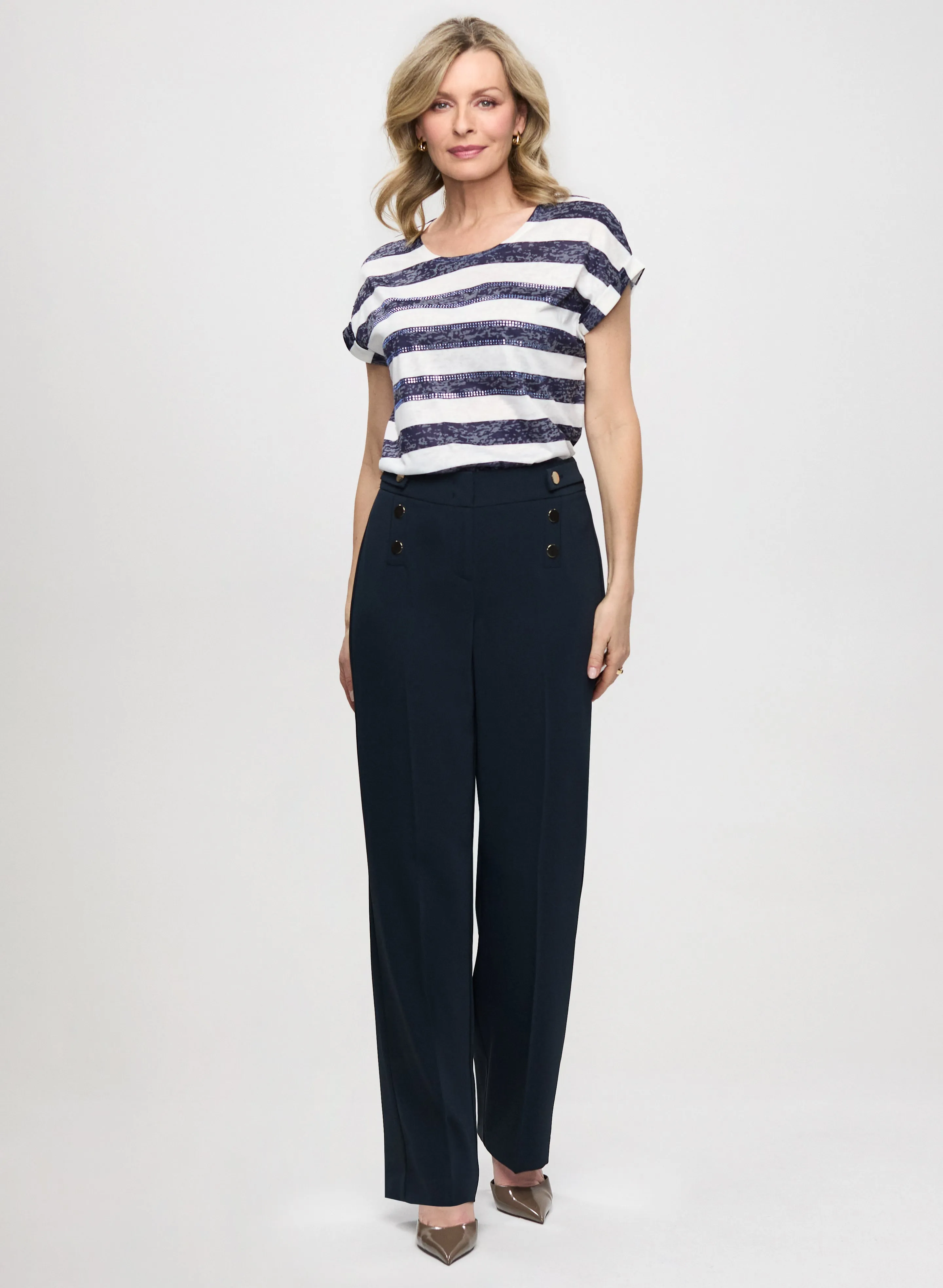 Striped Short Sleeve Top & Wide Leg Pants sold by Laura