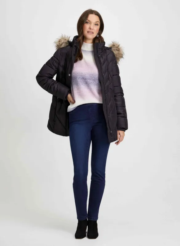 Quilted Coat & Gradient Motif Sweater sold by Laura