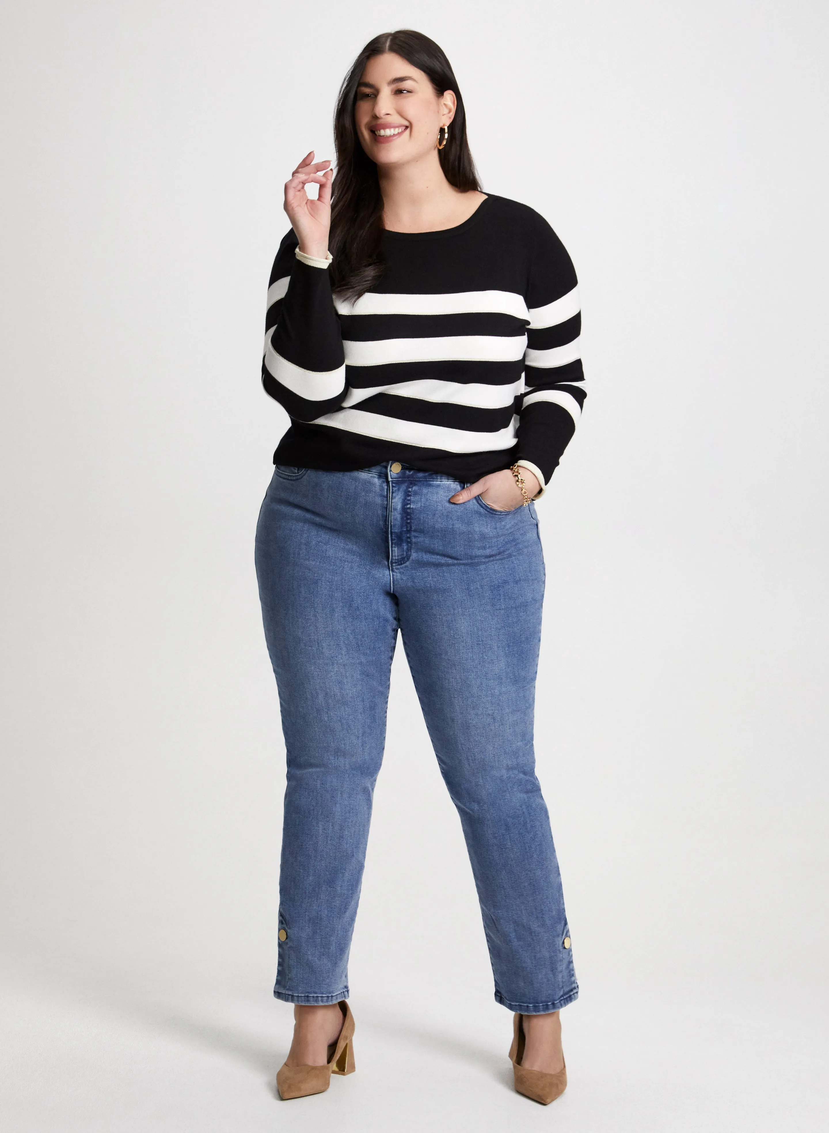 Thick Stripe Sweater & Straight Leg Jeans sold by Laura