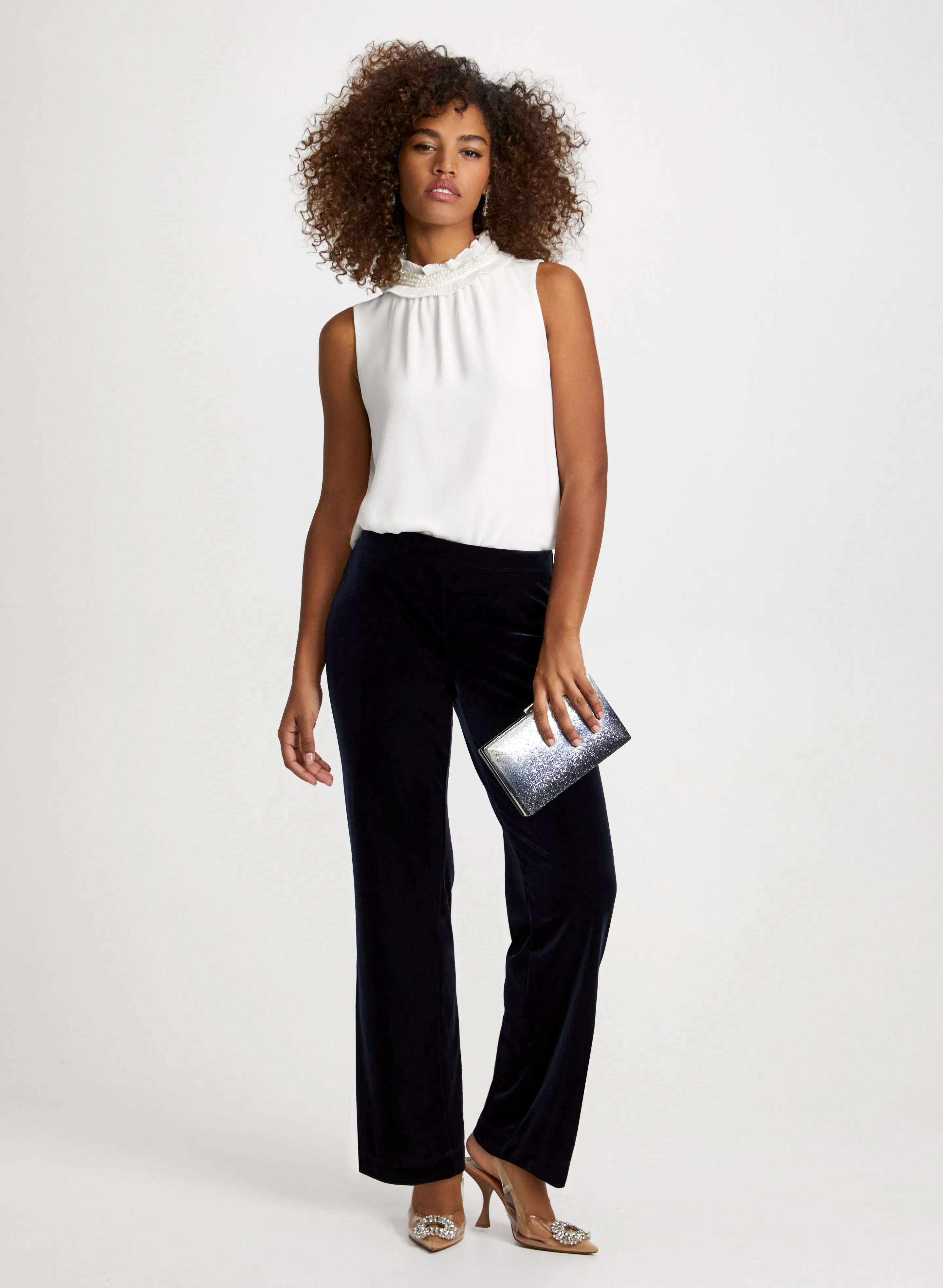 Pearl Embellished Top & Velour Pants sold by Laura
