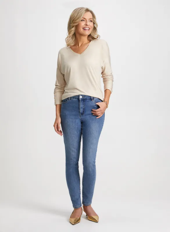 3/4 Dolman Sleeve Top & High-Rise Slim Leg Jeans sold by Laura
