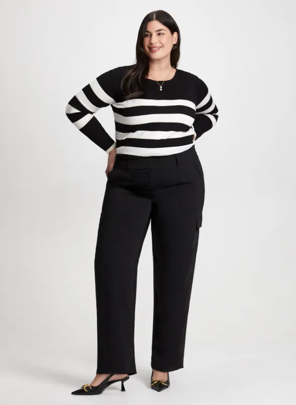 Boat Neck Striped Sweater & Straight Leg Cargo Pants sold by Laura