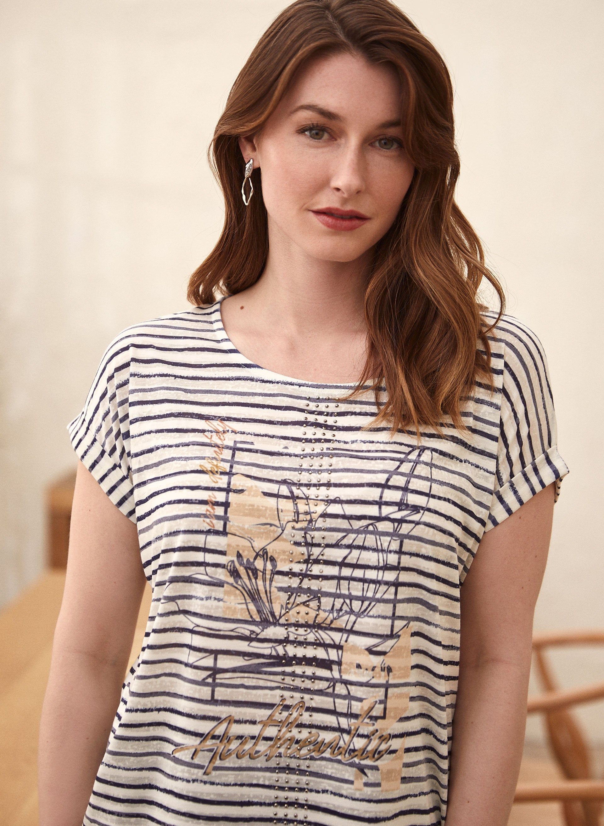 Striped Floral Print T-Shirt sold by Laura