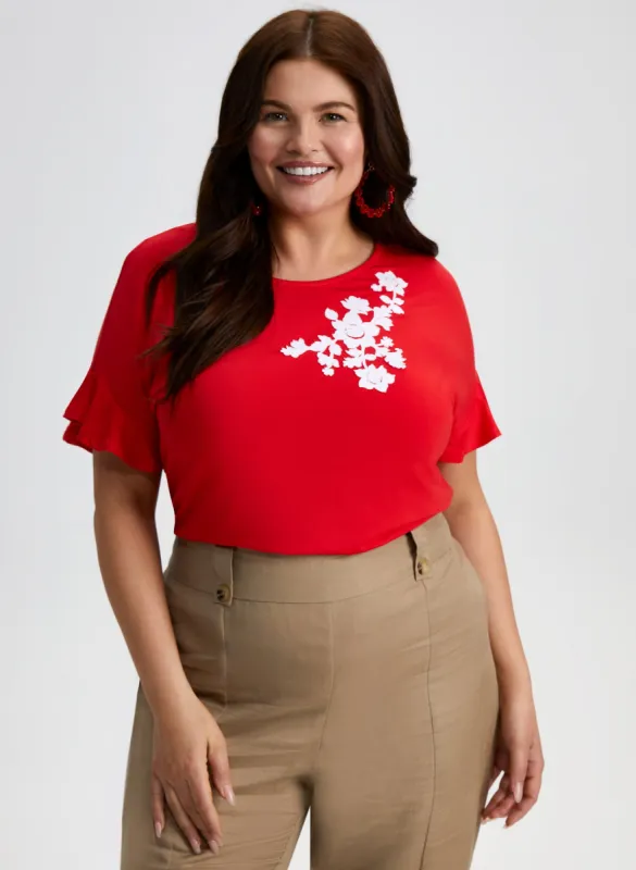 Ruffle Sleeve Floral Detail Top sold by Laura