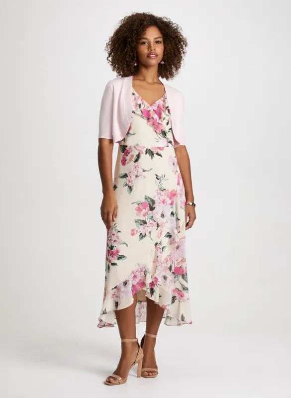 Bolero Cardigan & Floral Ruffle Dress sold by Laura
