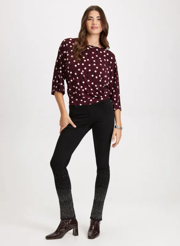 Polka Dot Elbow Sleeve Top & Rhinestone Detail Jeans sold by Laura