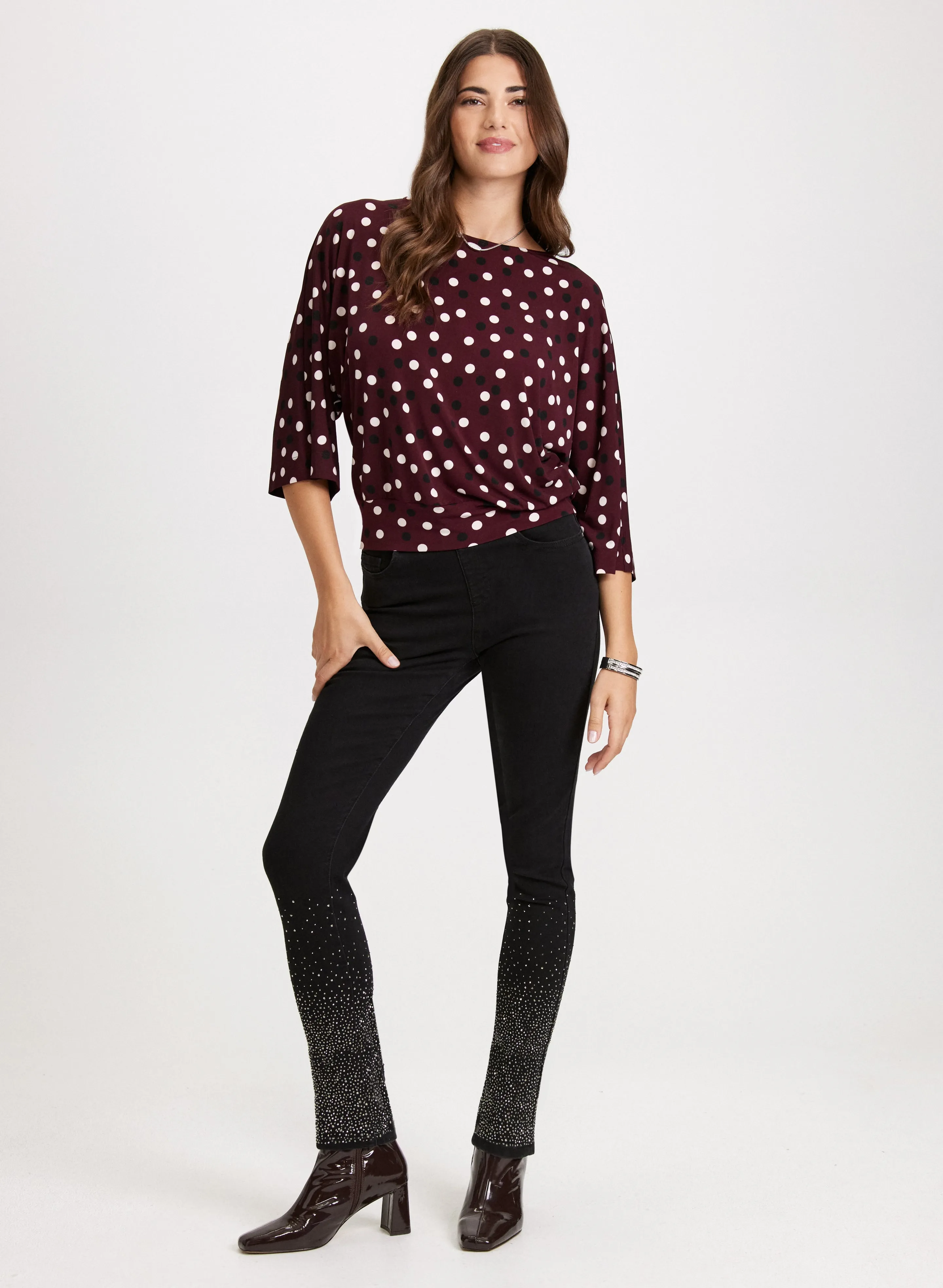 Polka Dot Elbow Sleeve Top & Rhinestone Detail Jeans sold by Laura