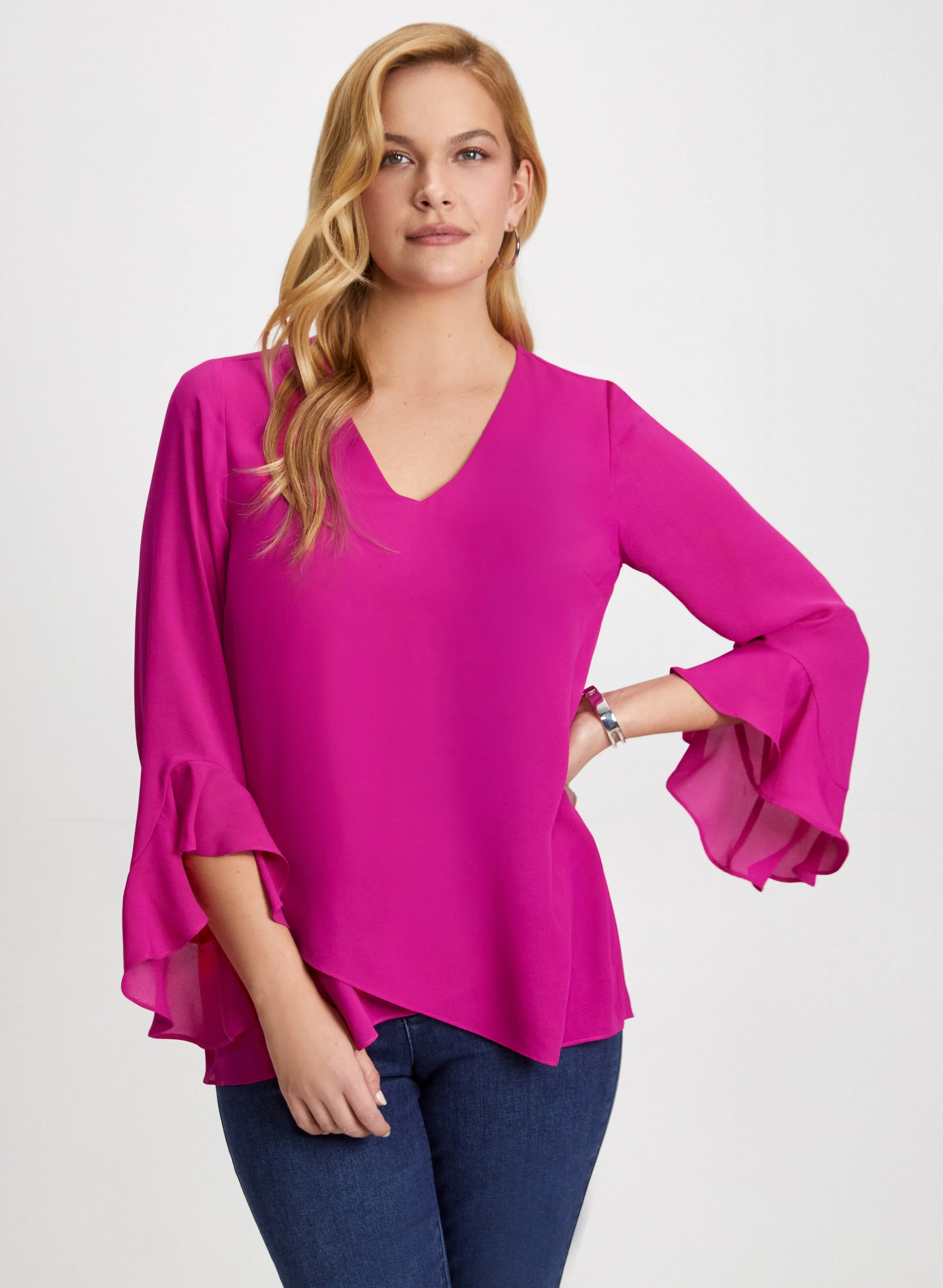 Flutter Sleeve V-Neck Blouse sold by Laura