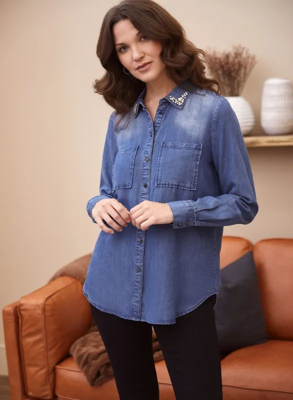 Rhinestone Detail Tencel Top sold by Laura