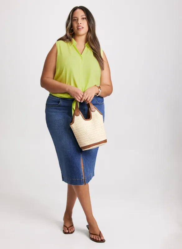 Sleeveless Blouse & Denim Pencil Skirt sold by Laura