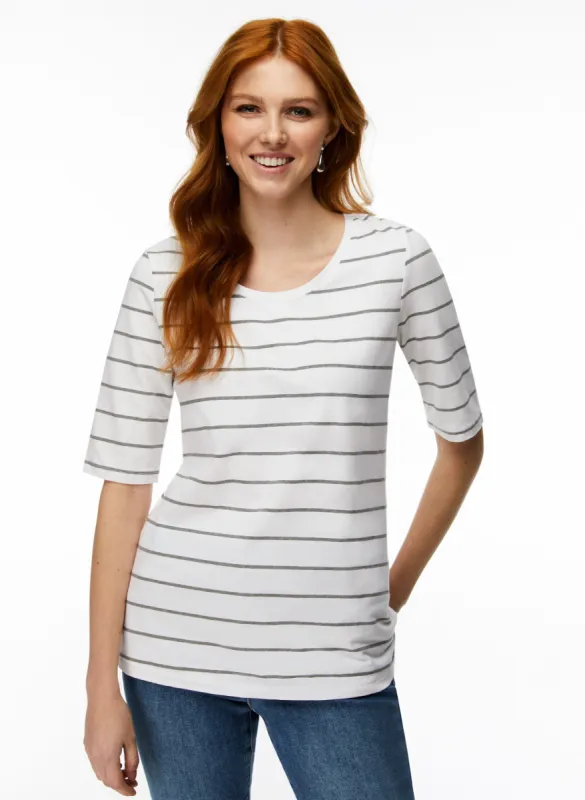 Striped Elbow Sleeve Tee sold by Laura
