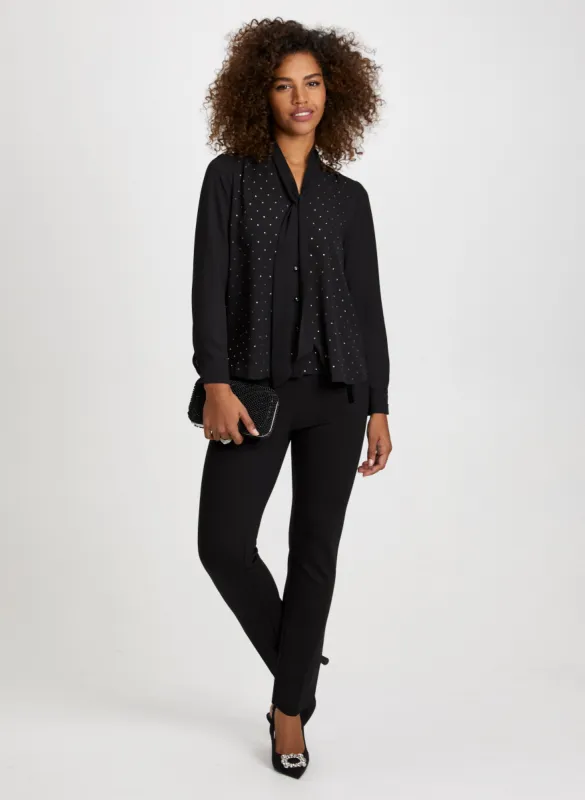 Tie Neck Blouse & Velvet Bow Pants sold by Laura