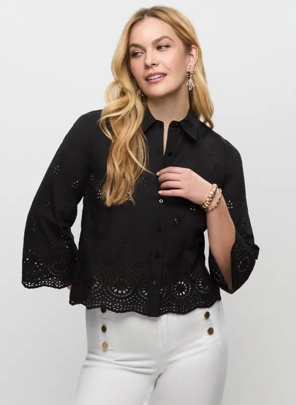 Eyelet Detail Button Down Blouse sold by Laura