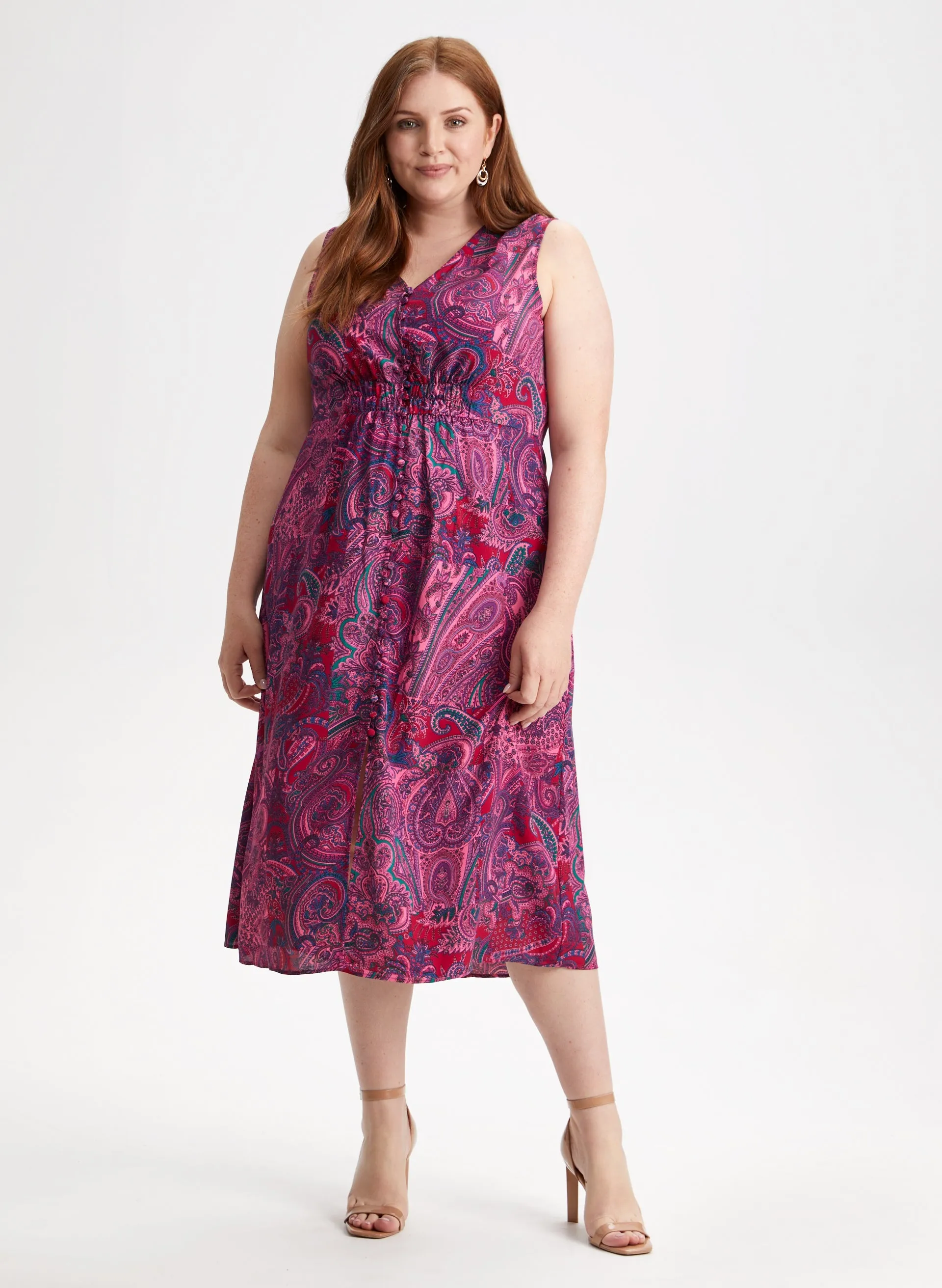 Paisley Print Sleeveless Midi Dress sold by Laura