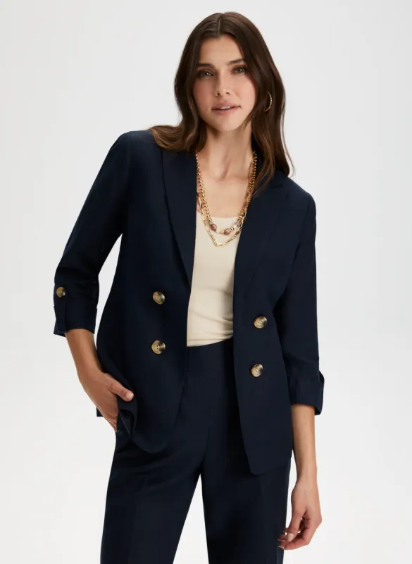 Linen Blend Notch Collar Blazer sold by Laura