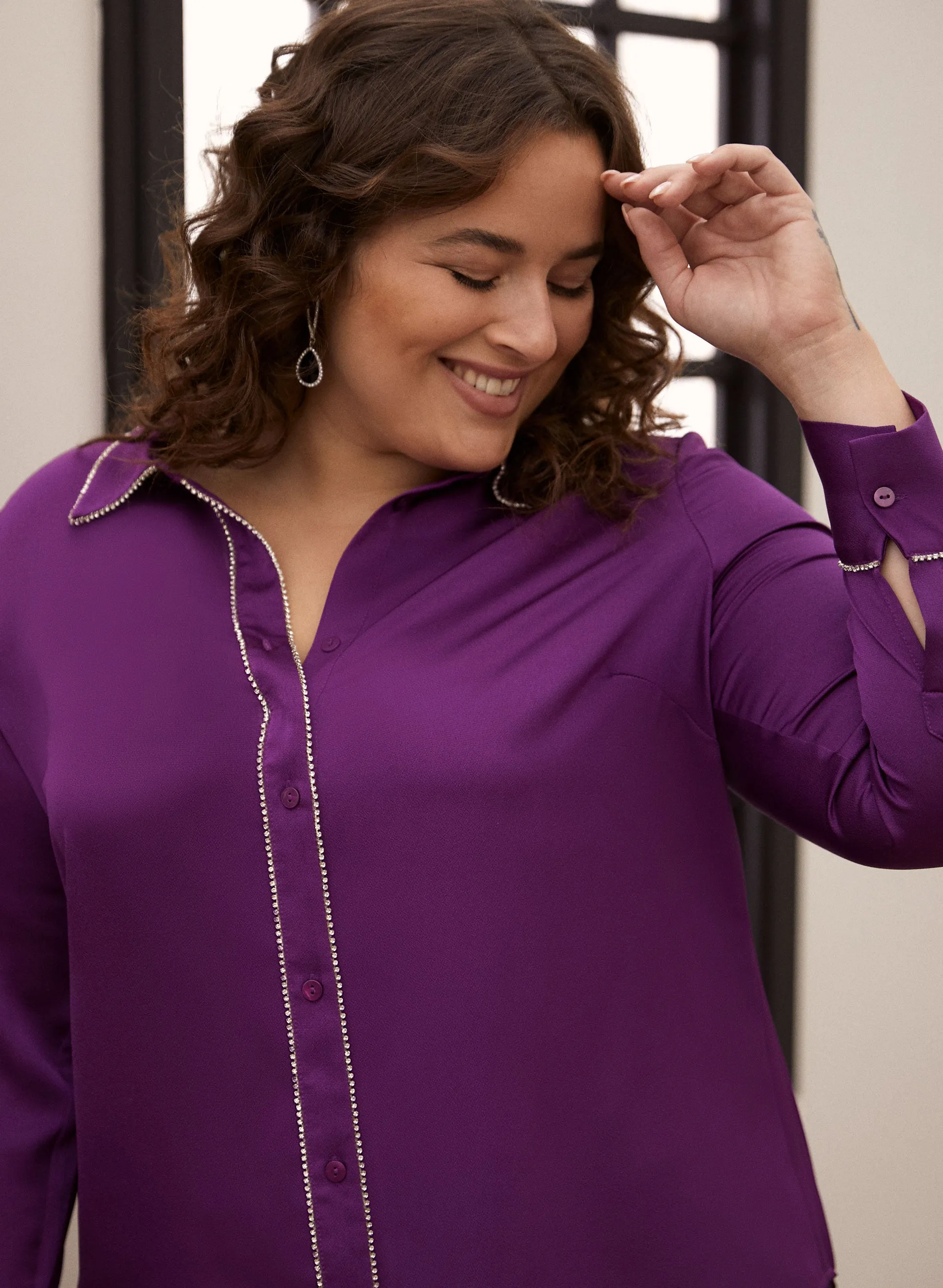 Rhinestone Trim Satin Blouse sold by Laura product image thumbnail 2