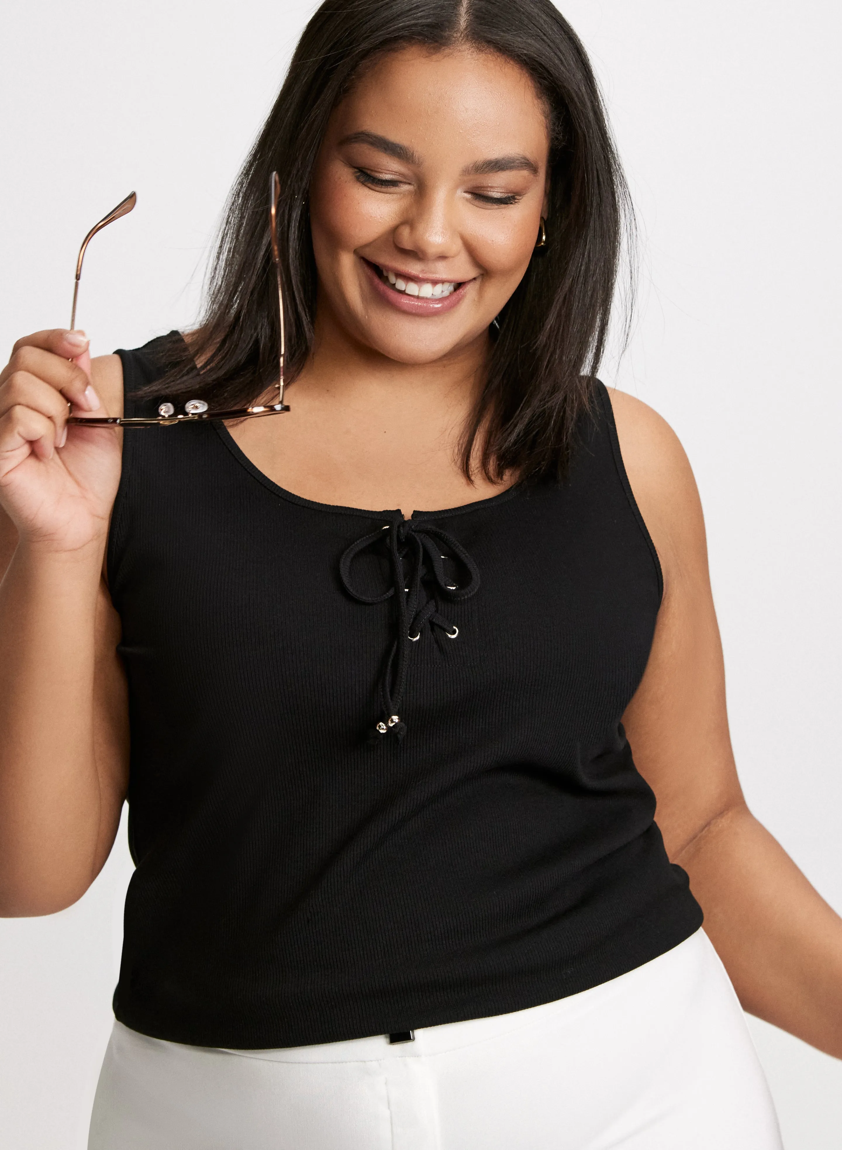 Lace-Up Ribbed Tank sold by Laura