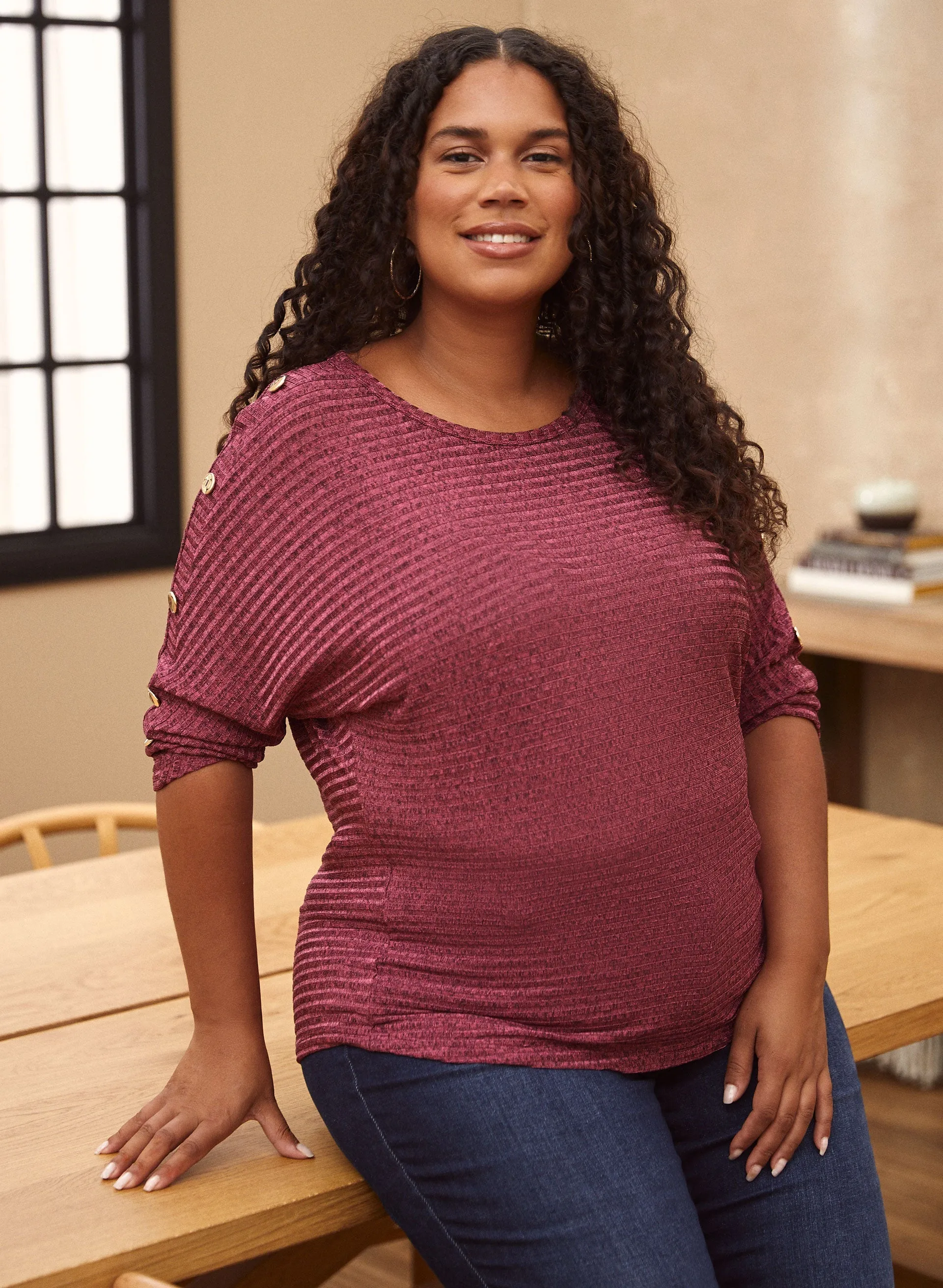 Button Detail Dolman Sleeve Top sold by Laura