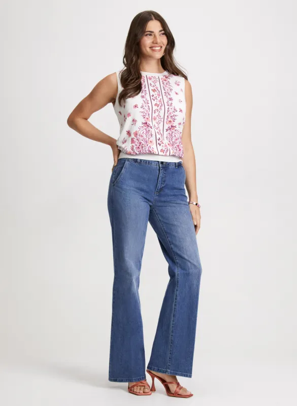 Floral Sleeveless Top & Flared Denim Pants sold by Laura