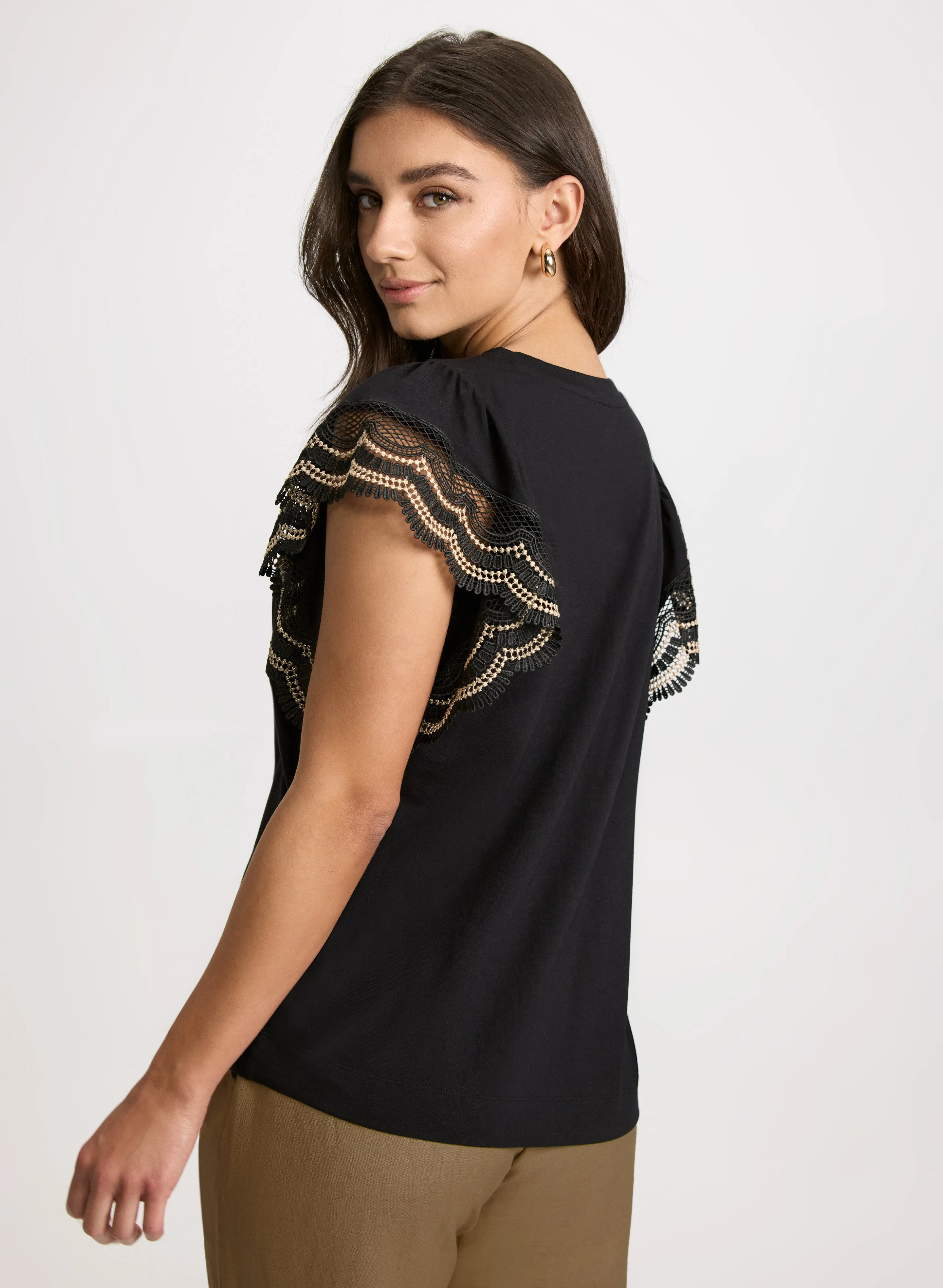 Crochet Trim Cap Sleeve T-Shirt sold by Laura product image thumbnail 4