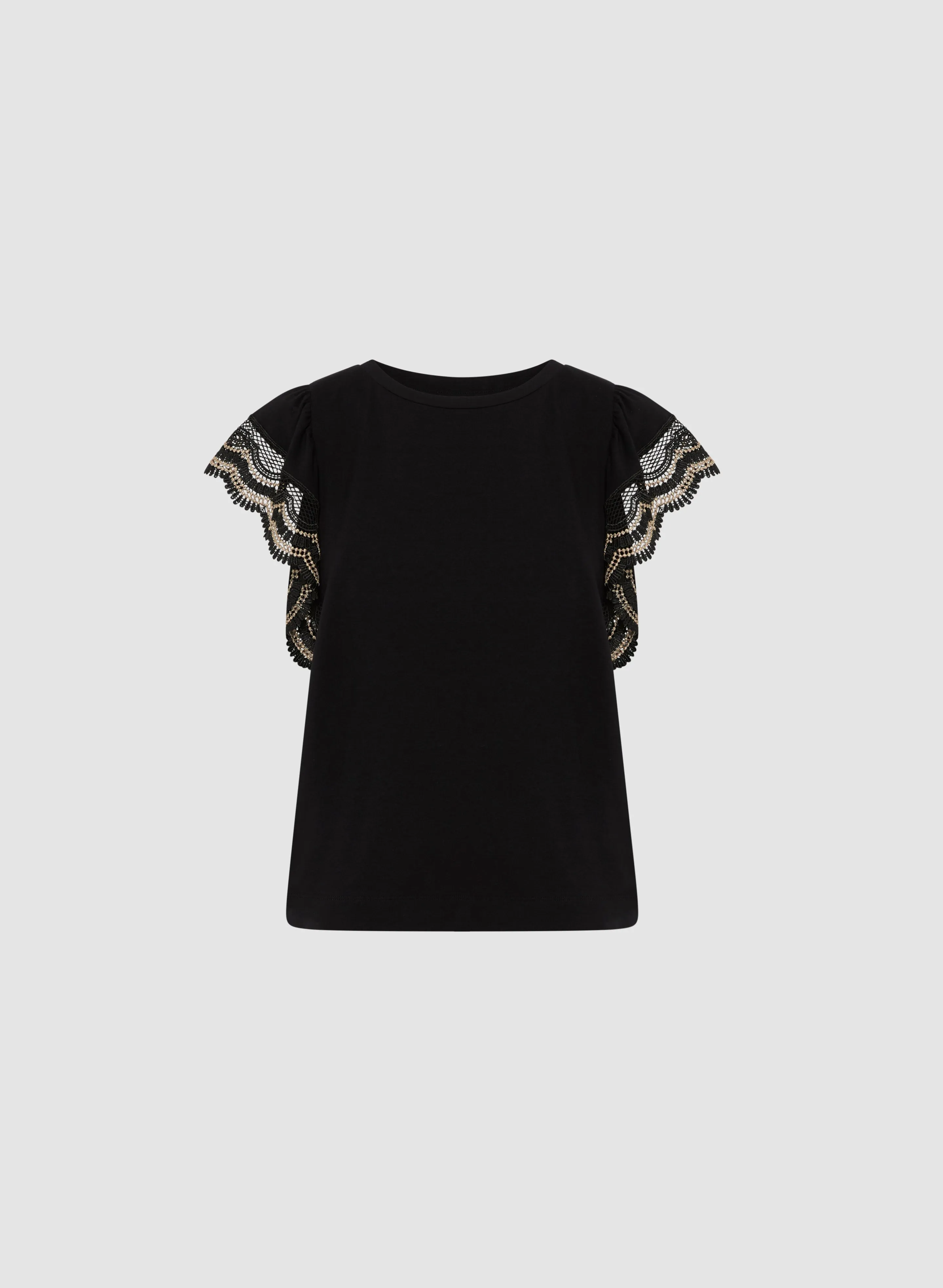 Crochet Trim Cap Sleeve T-Shirt sold by Laura product image thumbnail 5