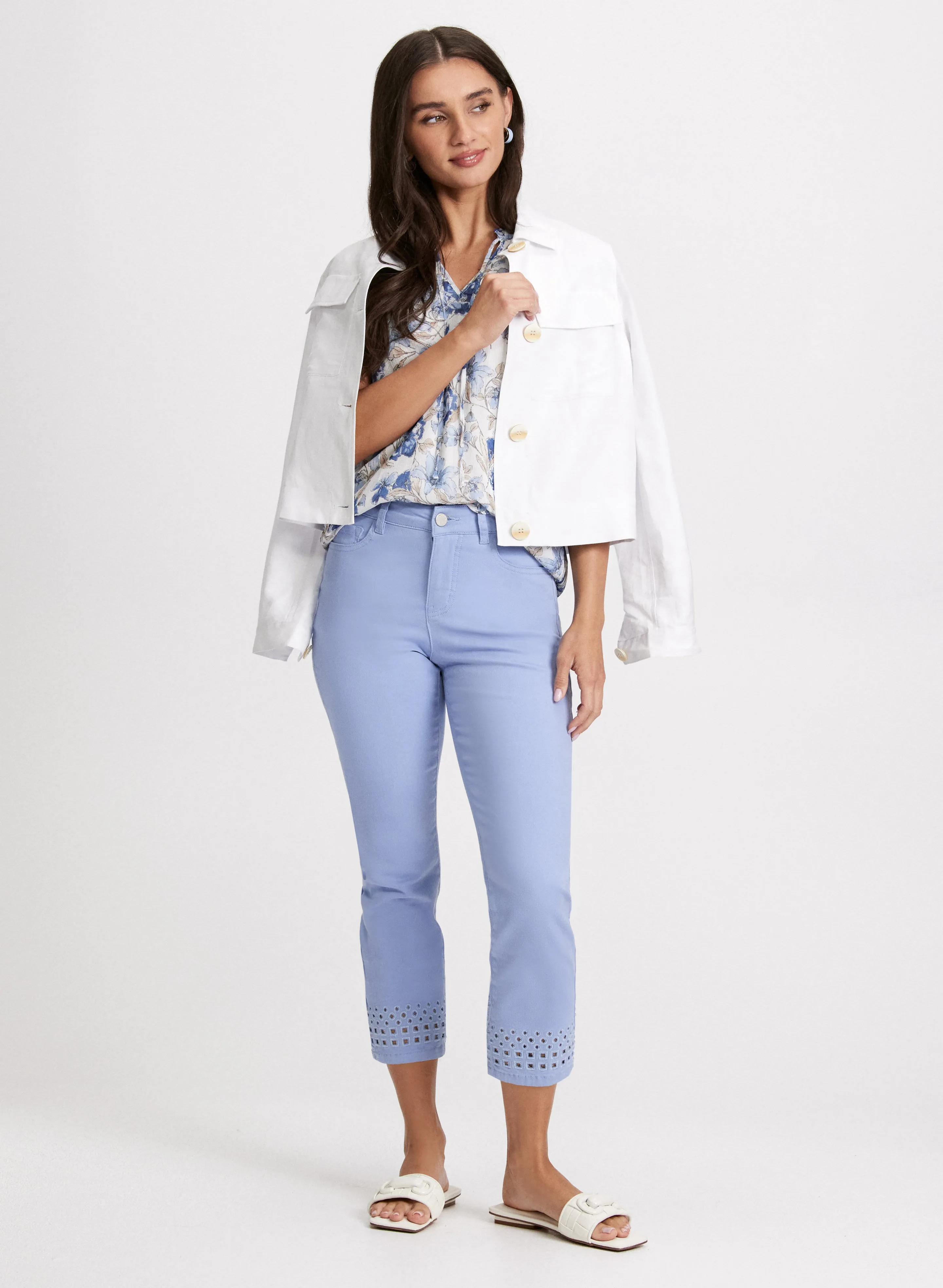 Short Linen Jacket & Straight Leg Denim Capris sold by Laura