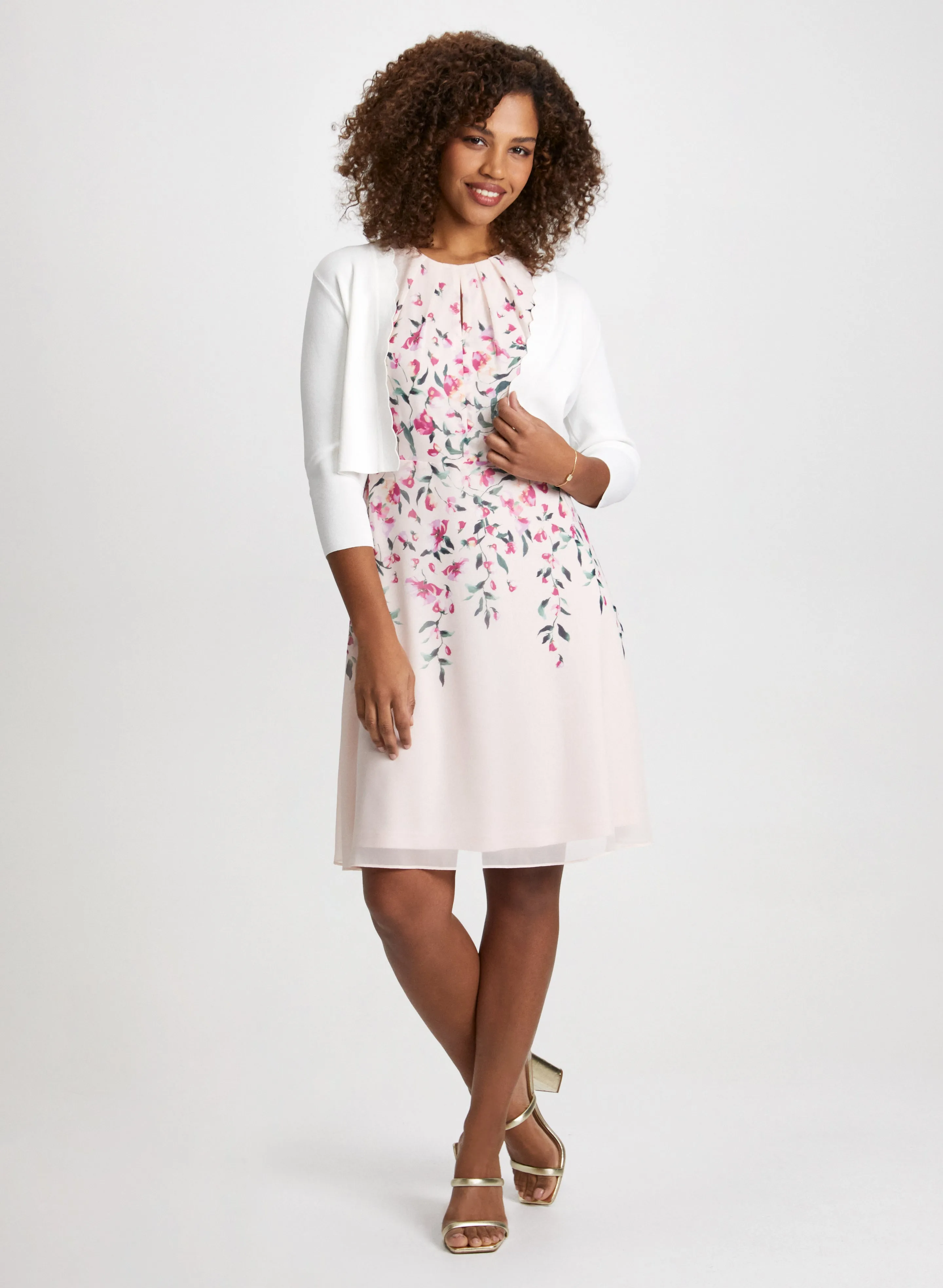 Scallop Detail Cover Up & Cascading Floral Print Dress sold by Laura