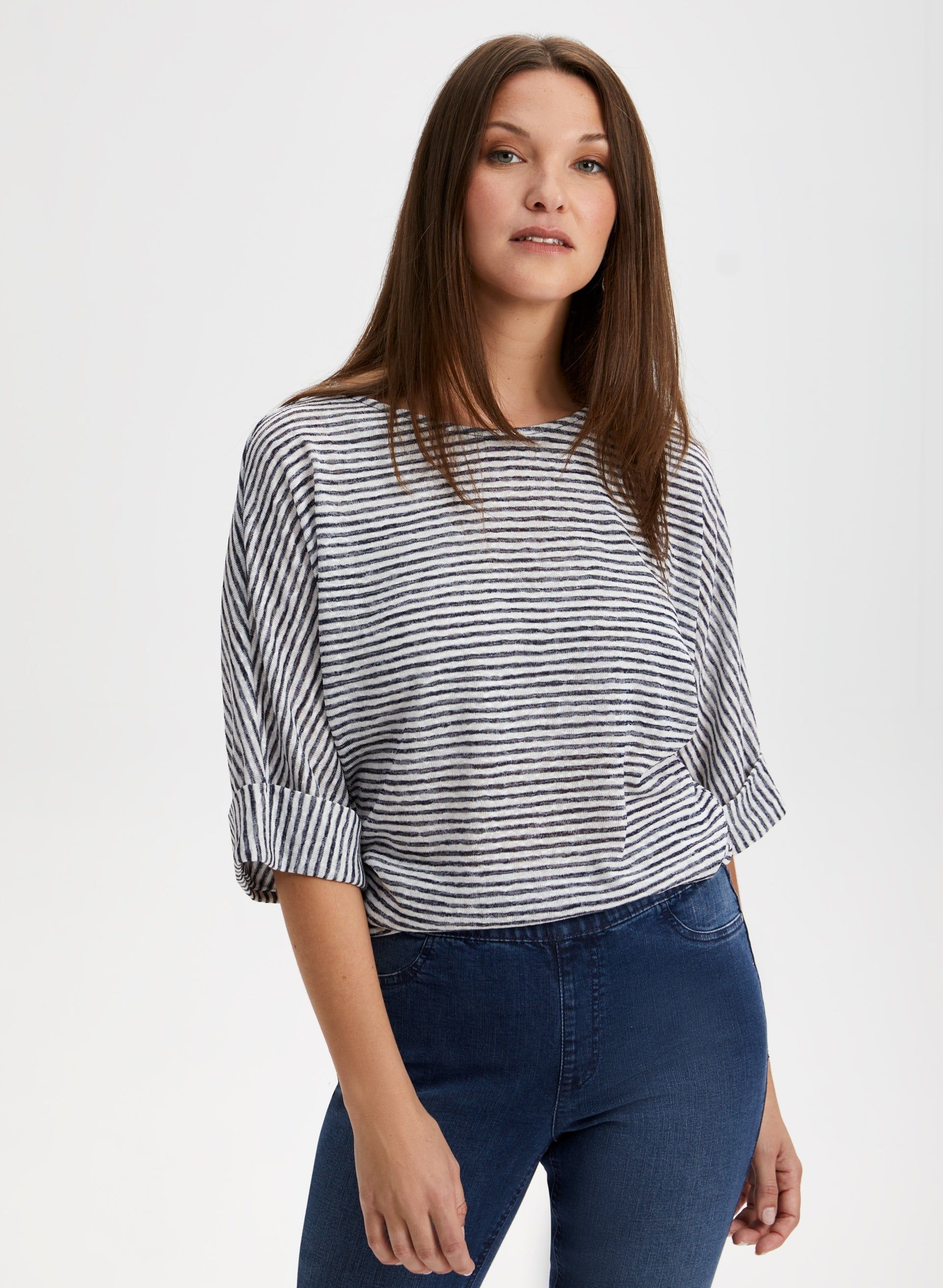 Striped Print Elbow Sleeve Top sold by Laura