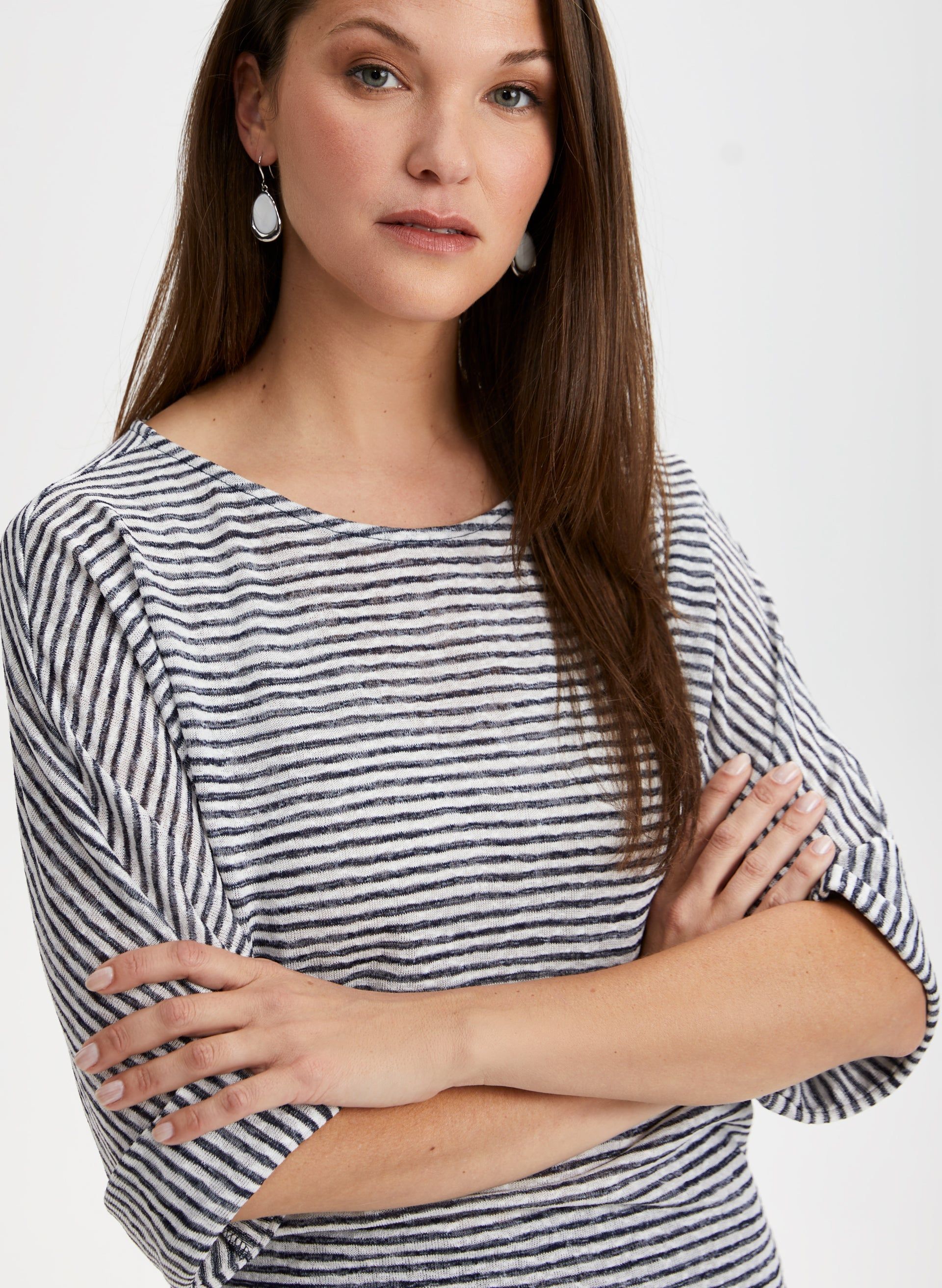 Striped Print Elbow Sleeve Top sold by Laura product image thumbnail 5