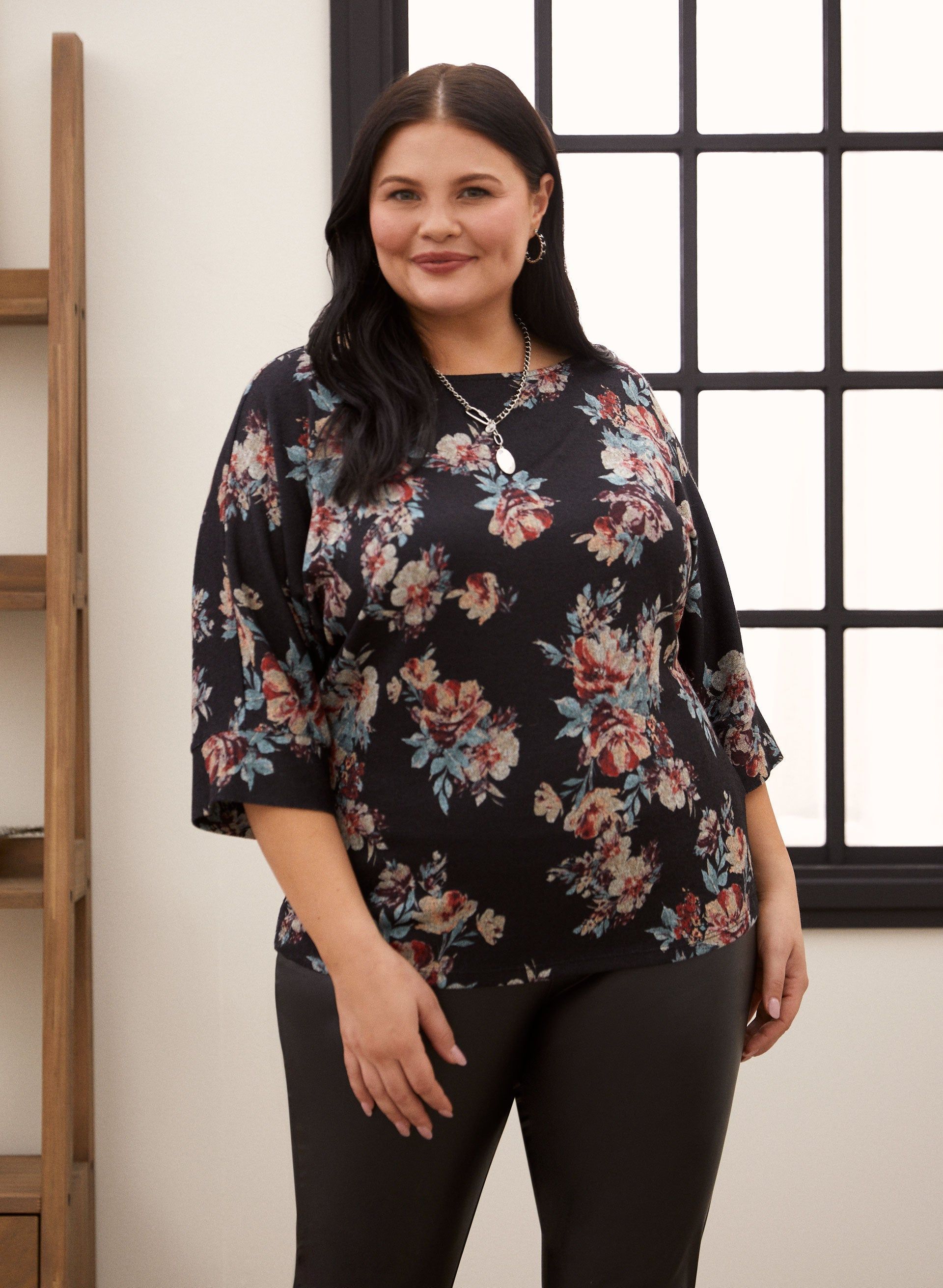 3/4 Sleeve Floral Print Top sold by Laura