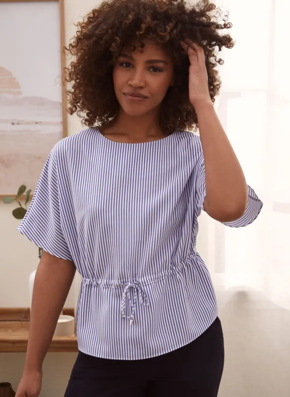Stripe Print Short Sleeve Blouse sold by Laura