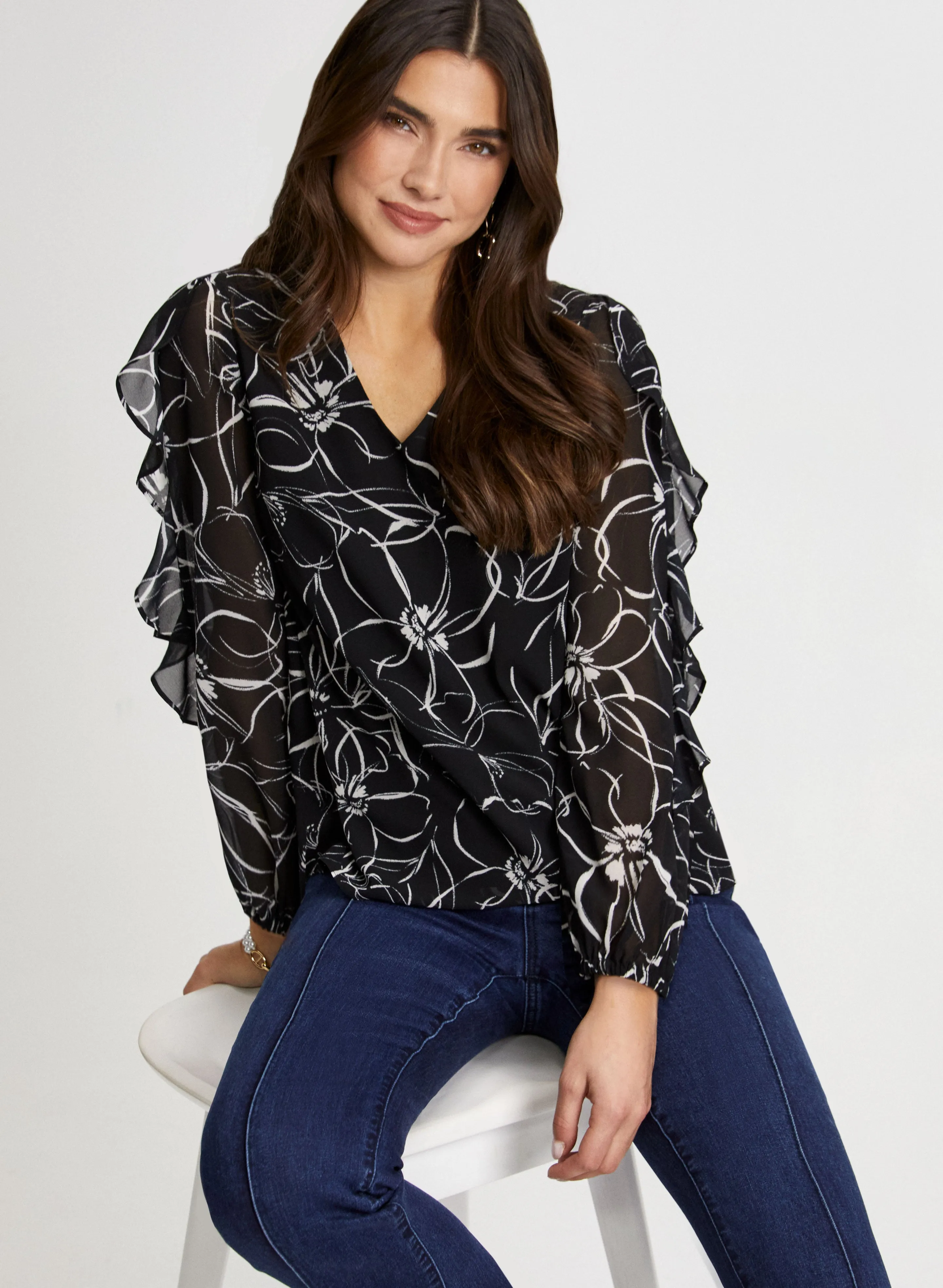 Floral Print Ruffle Sleeve Blouse sold by Laura product image thumbnail 5