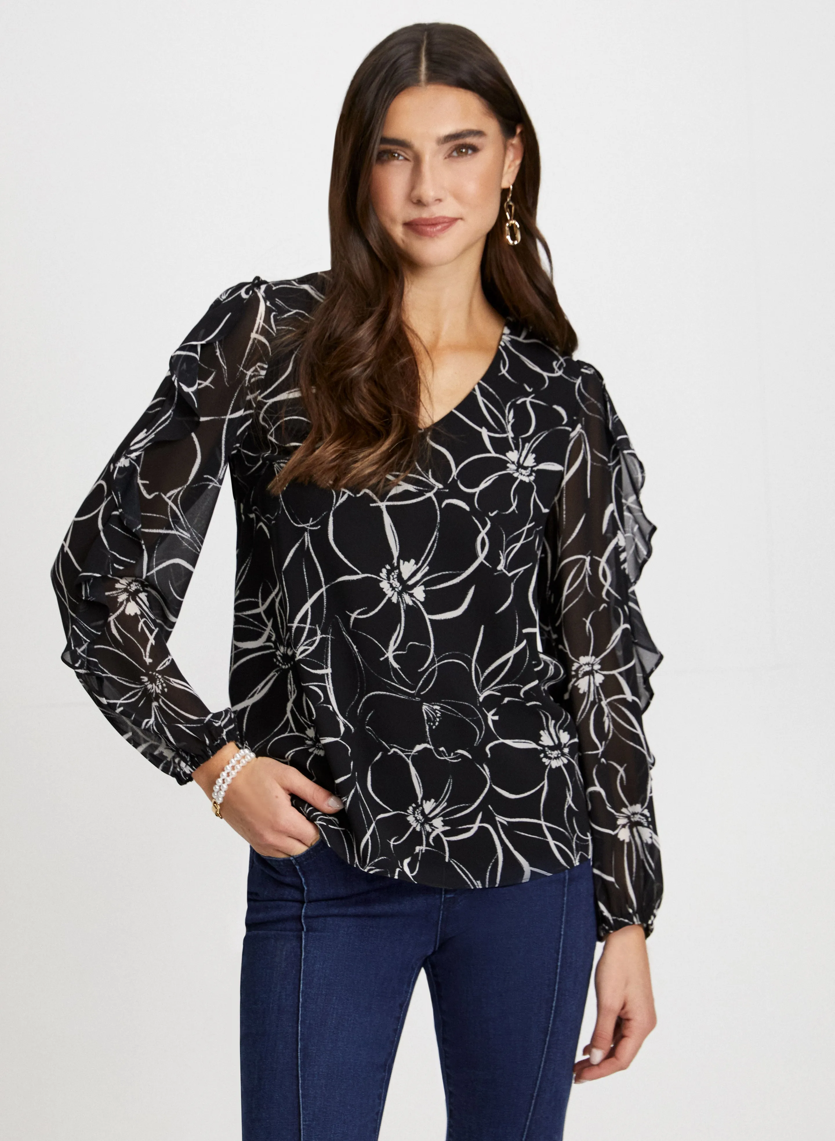 Floral Print Ruffle Sleeve Blouse sold by Laura