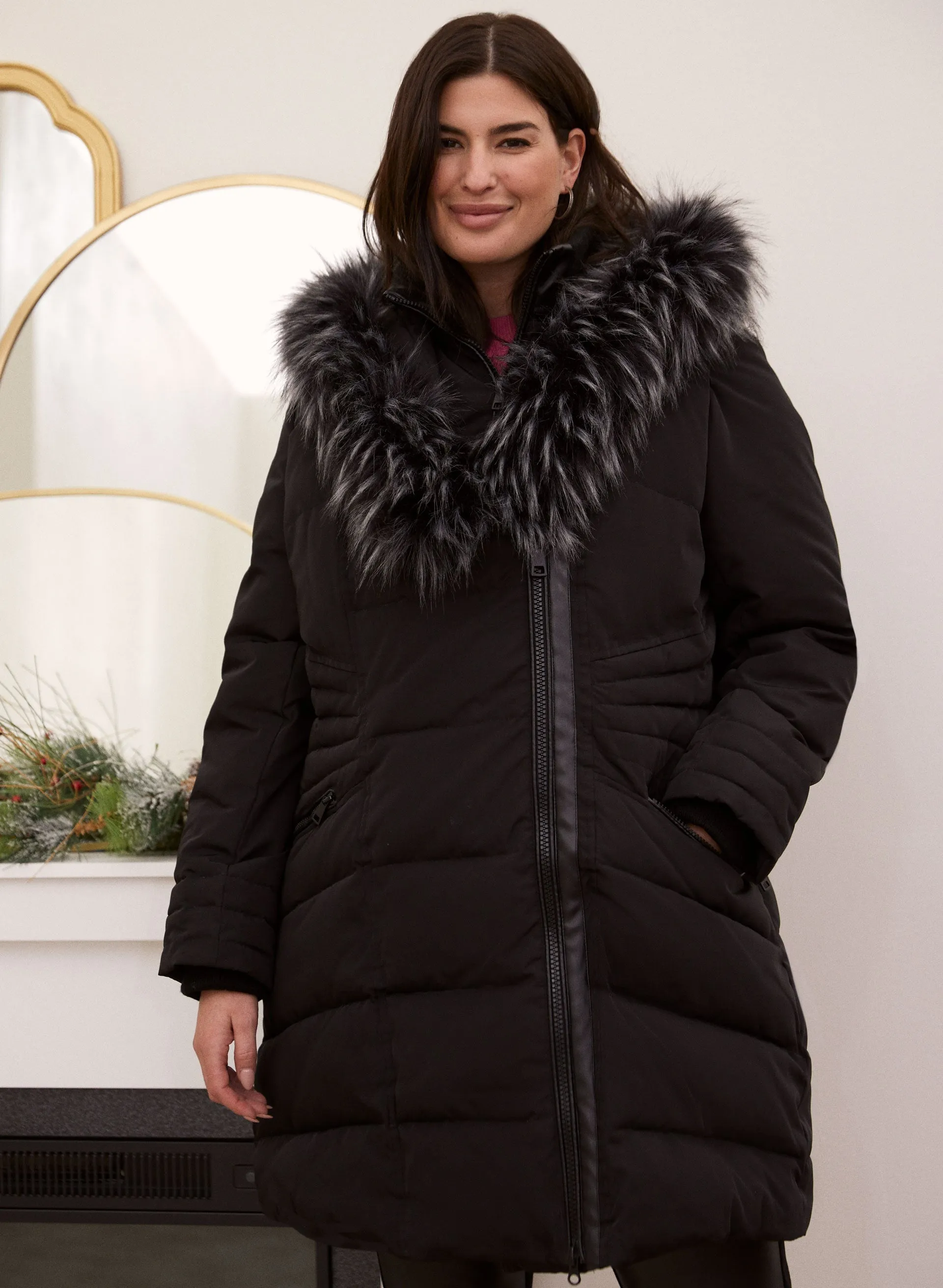 Faux Fur Trim Asymmetrical Coat sold by Laura