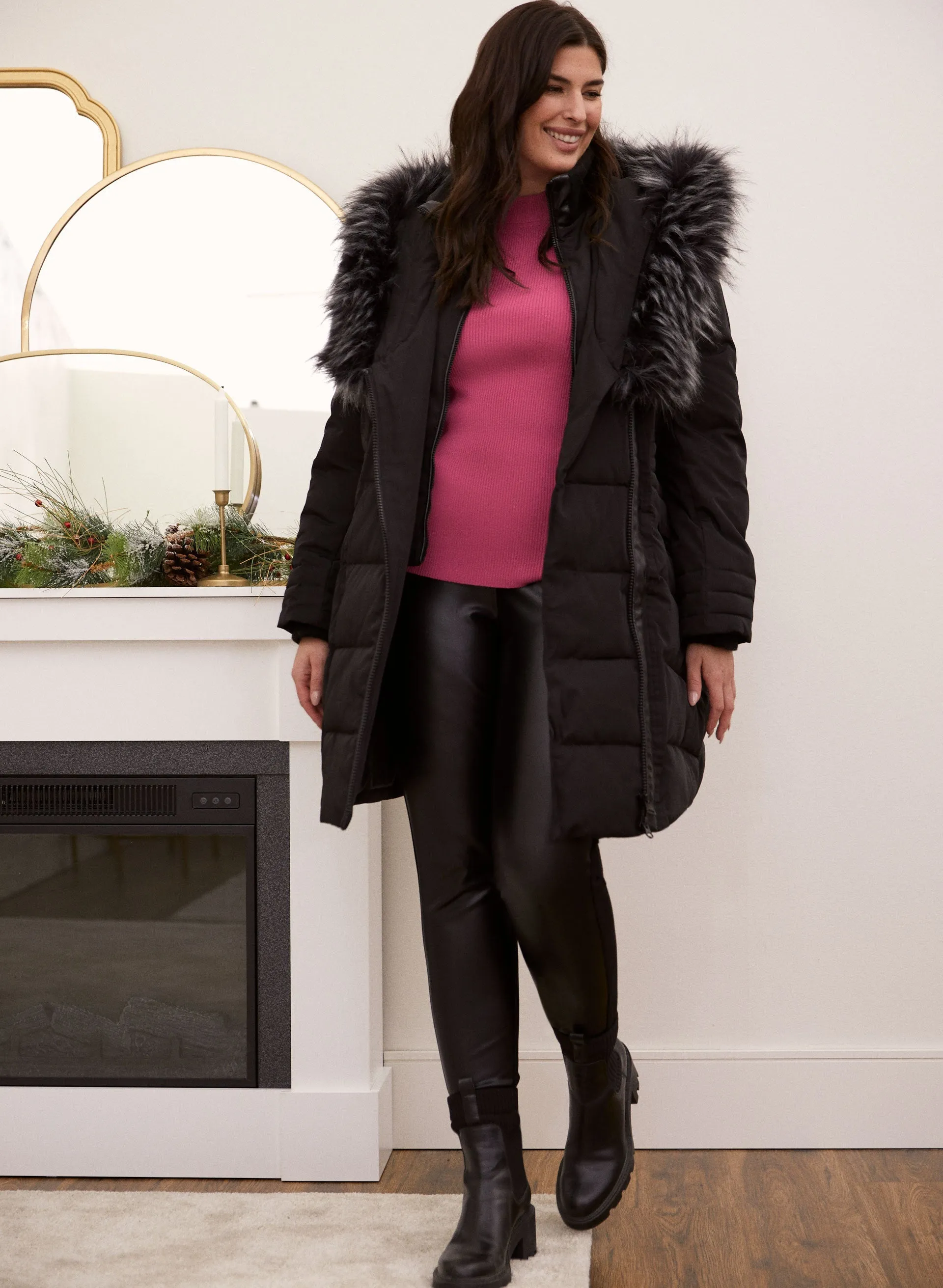 Faux Fur Trim Asymmetrical Coat sold by Laura product image thumbnail 3